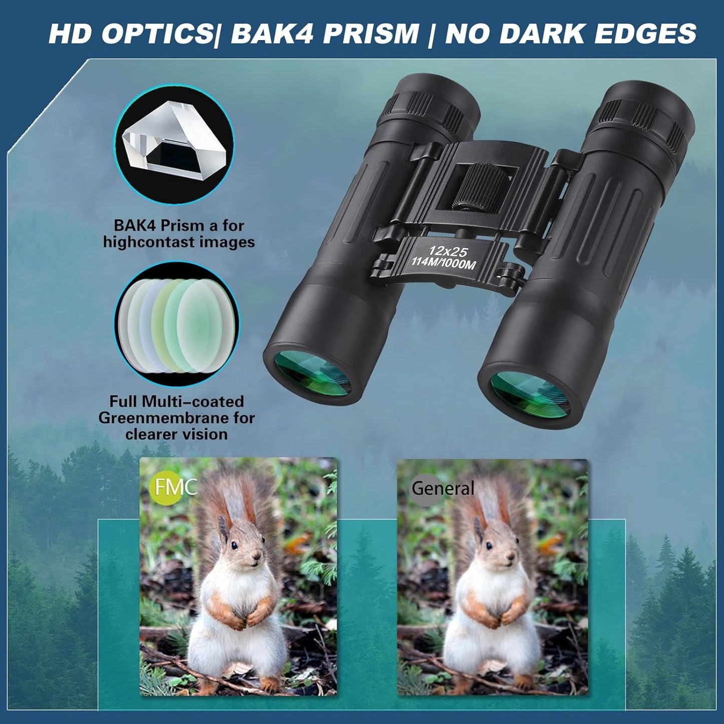 12x25 Compact Binoculars, High Powered Easy Focus Binoculars, Portable Large Eyepiece Binocular for Adults Kids Bird Watching,Opera Concert, Travel, Hiking, Outdoor Scenery, Football Game