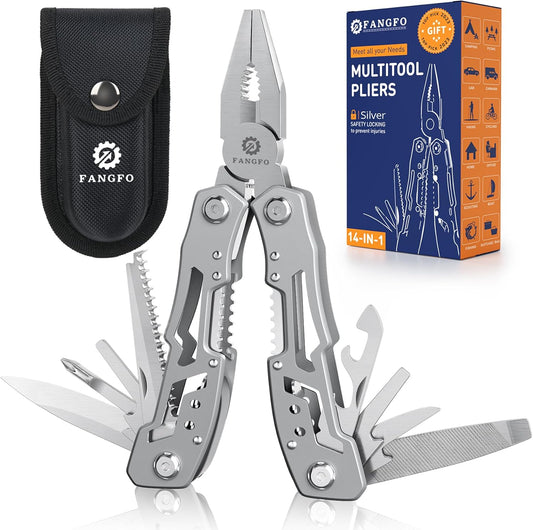 14-In-1 Multitool Pliers，Premium Portable Multi Tool ，with Safety Locking Professional Stainless Steel Multitool Pliers Pocket Knife,Apply to Survival, Camping, Gifts for Dad Husband Boyfriend