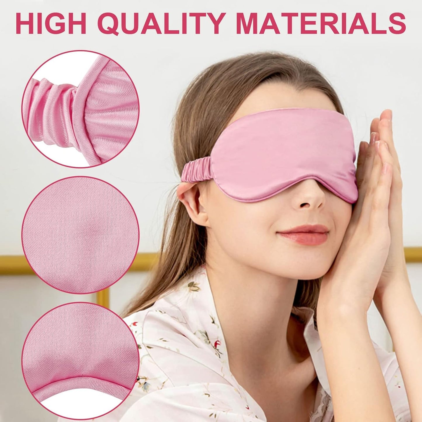 2Pack Silk Sleep Mask,IEKEODI Eye Mask for Sleeping,Elastic Blackout Eye Mask & Blindfold for Full Night's Sleep,Travel and Nap(Black+Pink)