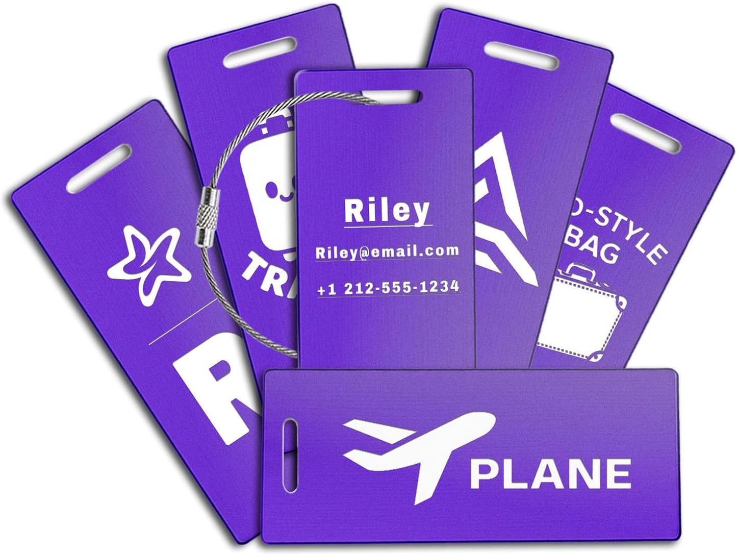 4PCS Personalized Luggage Tags for Travel Durable Aluminium Luggage Tags for Suitcases Custom Bag Tags for Backpacks Heavy Duty Personalized Name Tags for Birthday Gifts (Large,Purple)
