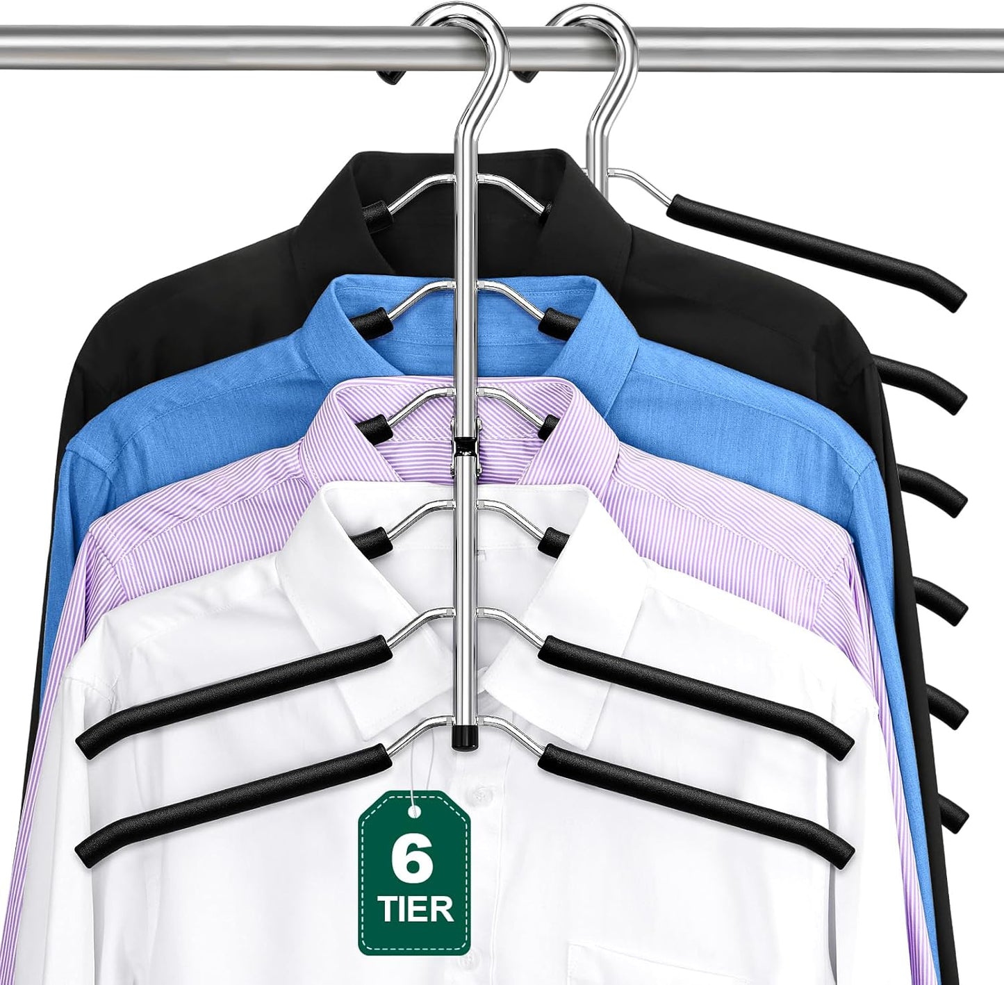 DOIOWN Clothes Hangers Space Saving: 6 Tier Coat Hanger Space Saving Hangers Non Slip Foam Padded Hanger, 3 Pack Black Metal Sweater T Shirt Hangers for Men Women, Closet Organizers and Storage