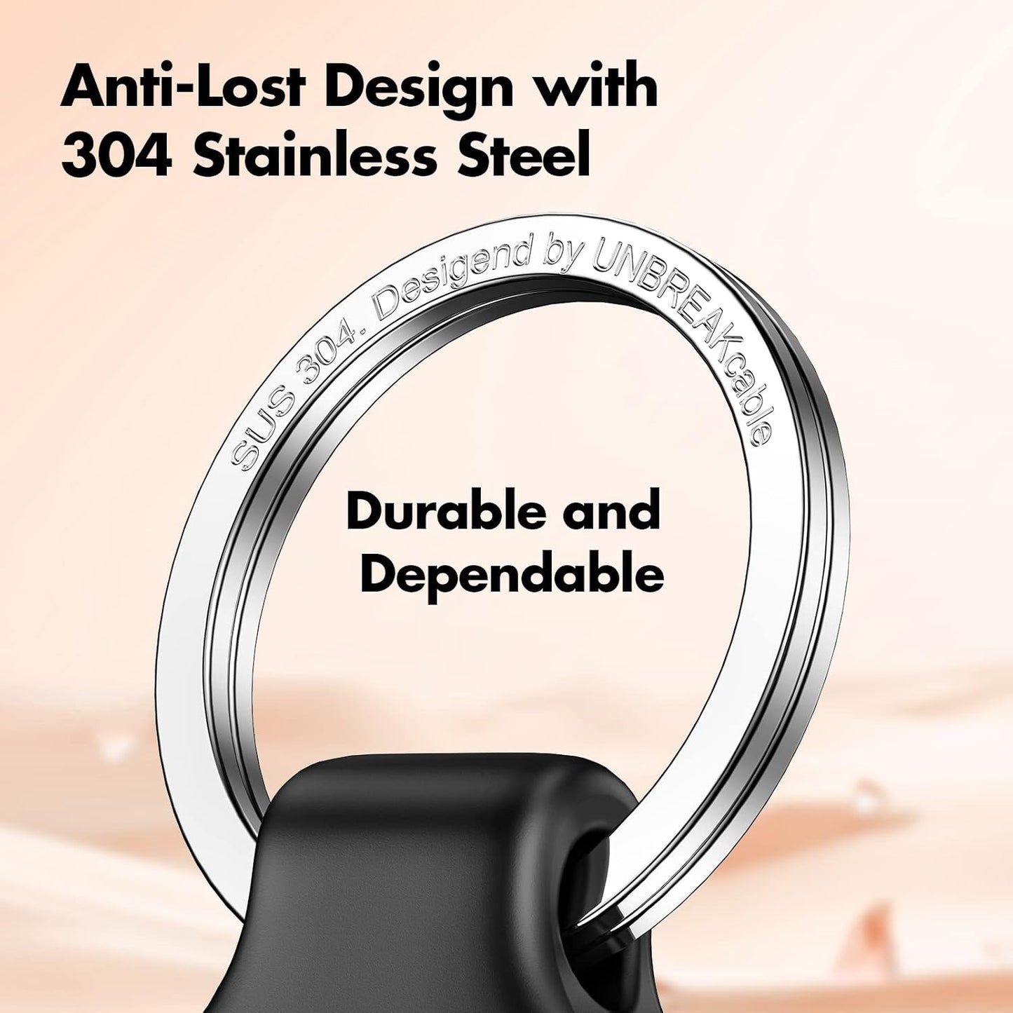 UNBREAKcable 360° Protective Holder for AirTag, [4-Pack] AirTags Keyring [Full Cover] [Scratch-Resistant] [Pefect Fit] [304 Stainless Steel] Keychain for AirTag TPU Case for Key, Luggage, Pet Collar