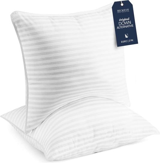 Beckham Hotel Collection Euro Size Throw Pillows (Set of 2), 26 x 26 Down Alternative Pillow Insert for Bed, Couch, and Sofa