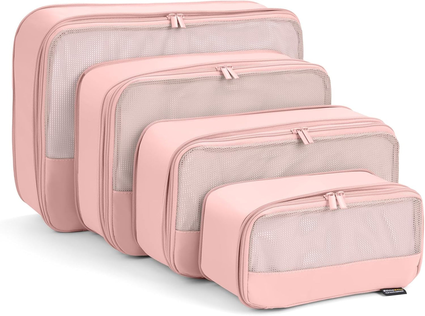 4 Piece Compression Packing Cubes for Suitcases and Backpack, Lightweight Travel Organizers (Light Pink)