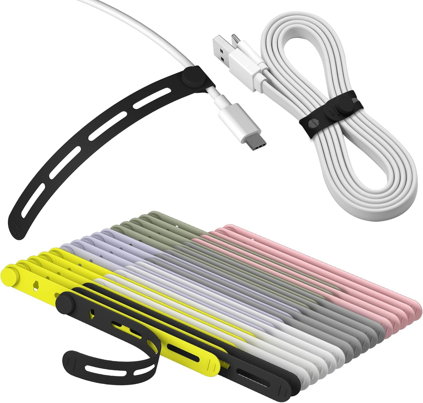 35Pcs Nearockle Silicone Cable Ties, 5.12 Inch Adjustable Cord Organizer Reusable Zip Ties for Charging Cords Earphone Computer Wire, Office Desk Cable Management Travel Accessories(Multi)