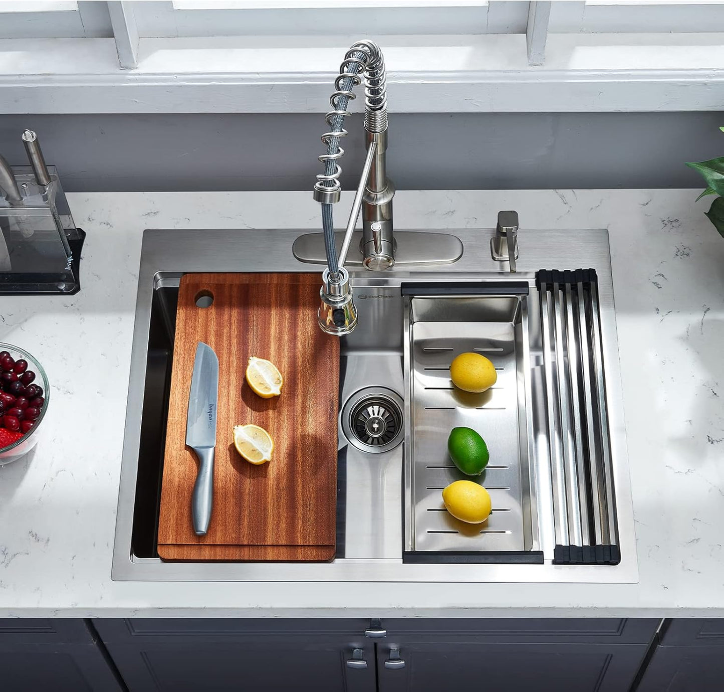 25 x 22 Inch Kitchen Sink, Drop In Stainless Steel Single Bowl Workstation Sink,with Cutting Board,for Kitchen, Laundry, Utility Room