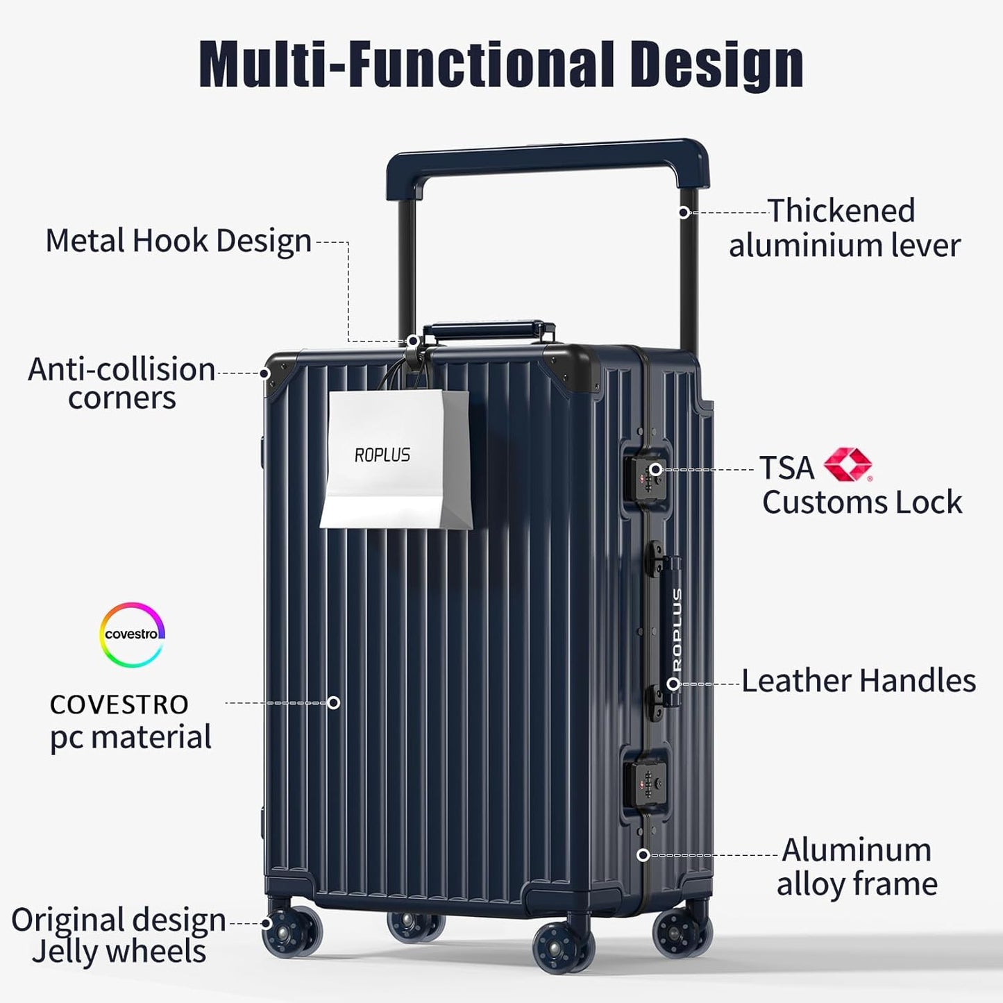 Aluminium Frame Checked-Luggage with Smooth Jelly Wheels, Hardside Zipperless Rolling Suitcase with TSA Lock (Blue, 24-Inch)
