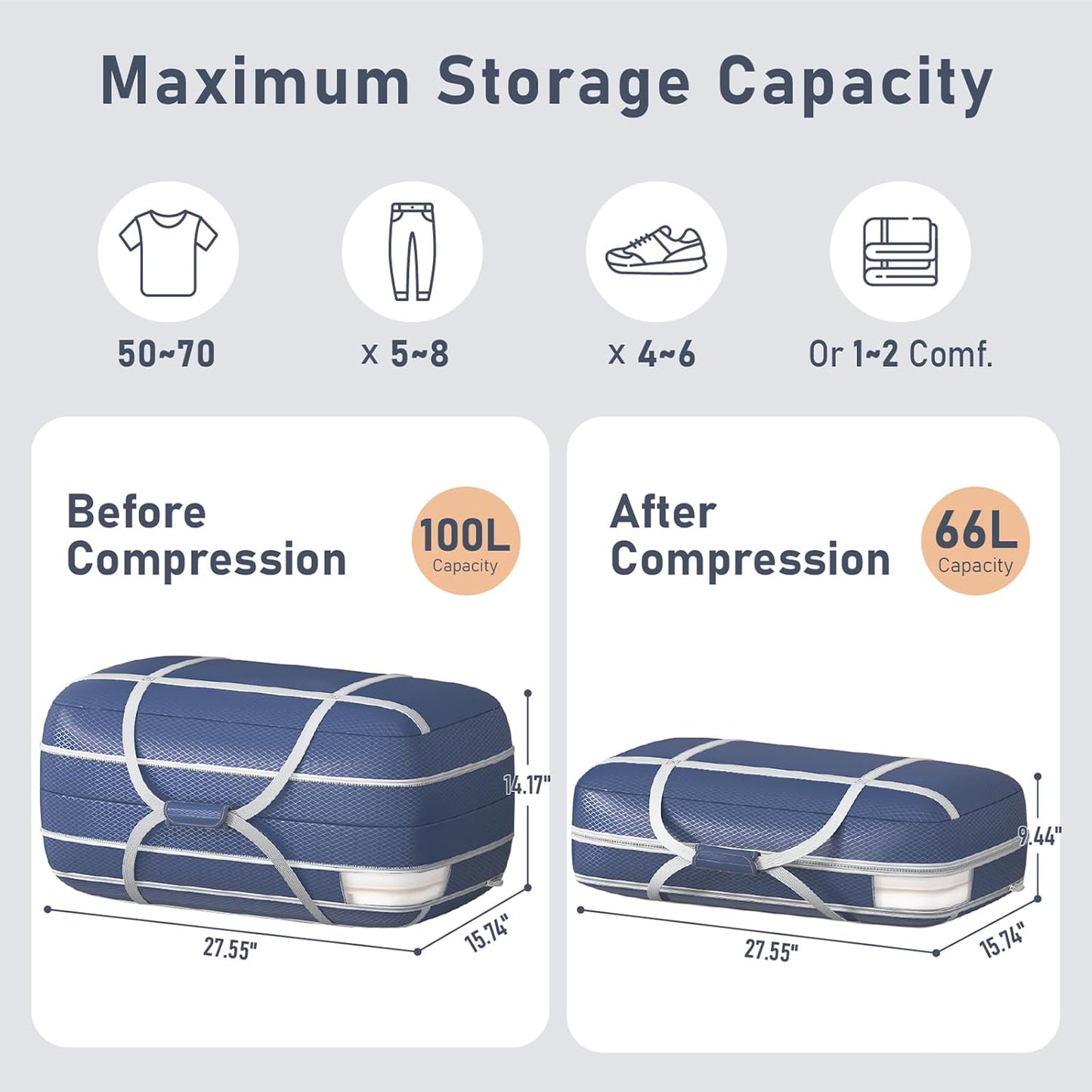 DIMJ Compression Moving Bags - Extra Large Heavy Duty Comforter Storage Bag with Window, Packing Totes With Strong Handles & Zipper, Space Saving Box Containers For Blanket, Clothes, Bedding, 4 Pack