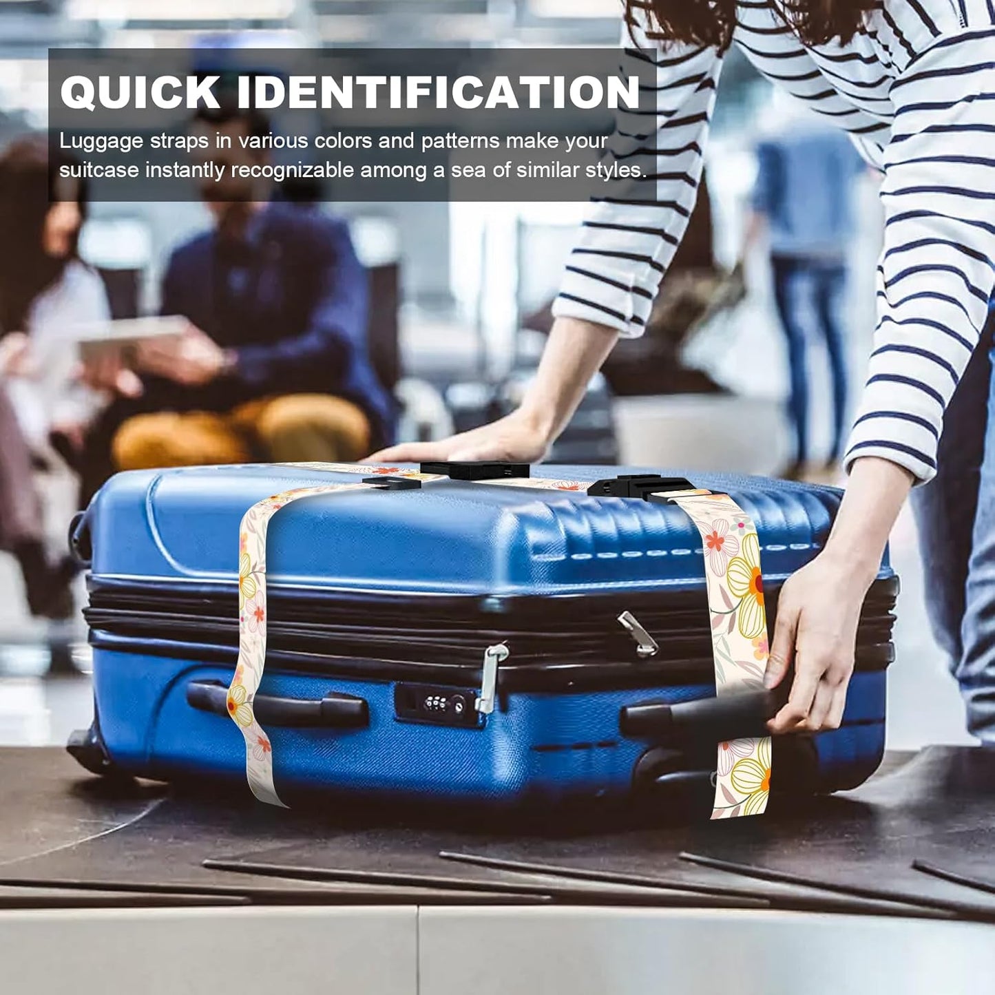 2 Pack Luggage Straps, Adjustable Cute Printing with Combination Lock Luggage Straps for Women Men Travel School Business Trips-Flowers