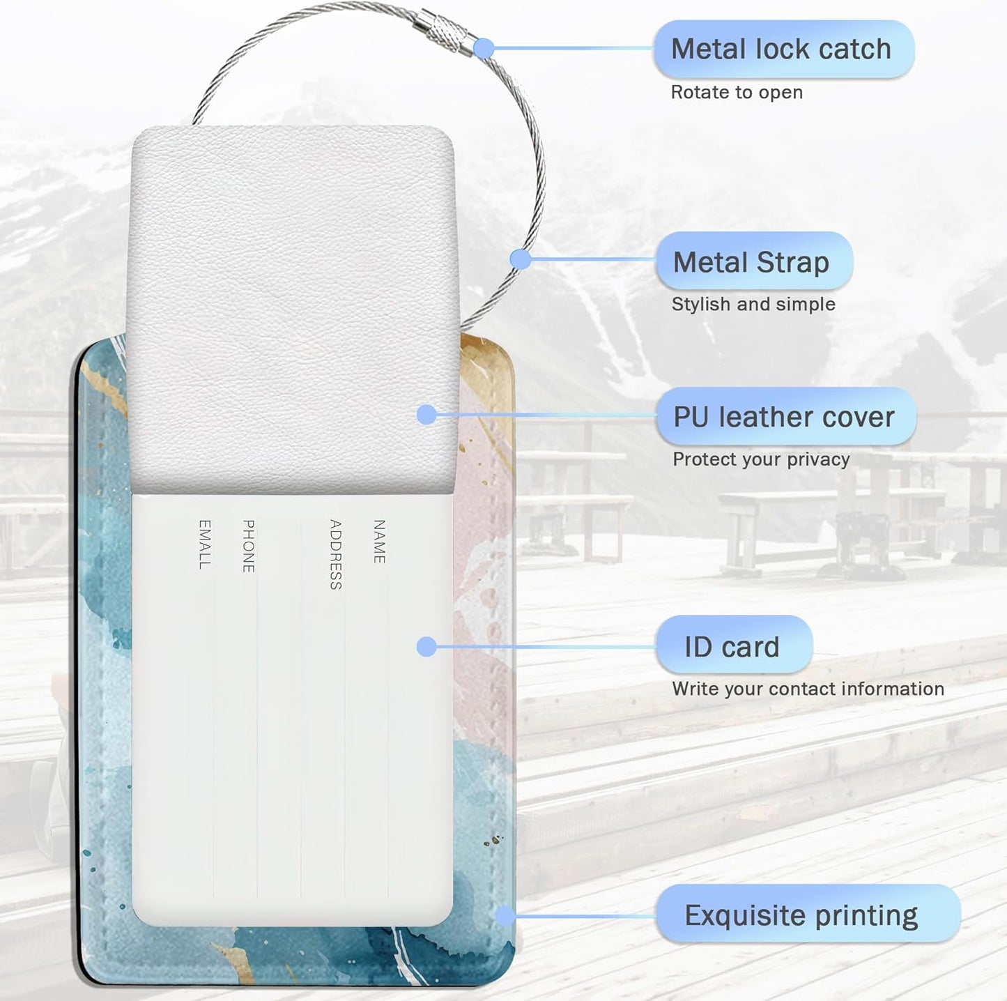 Luggage Tags for Suitcase,Abstract Colorful Marble Texture Luggage Tags of Set 2 Leather Identifiers Privacy Cover with Stainless Steel Loop for Women Men Travel Bag Suitcase