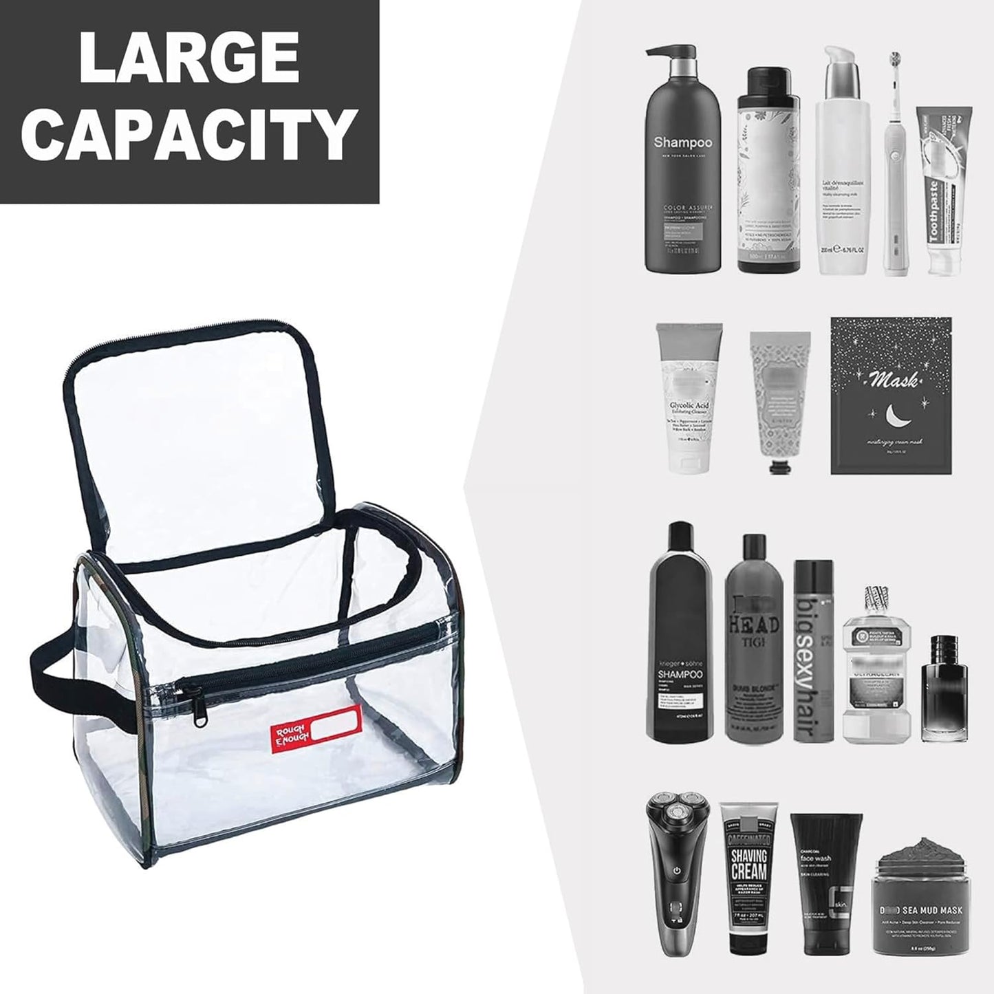 Rough Enough Clear Makeup Toiletry Bag Cosmetic Organizer Large Medicine Pouch with Zipper for Women Travel Accessories Essentials Pouch Toiletries Airport