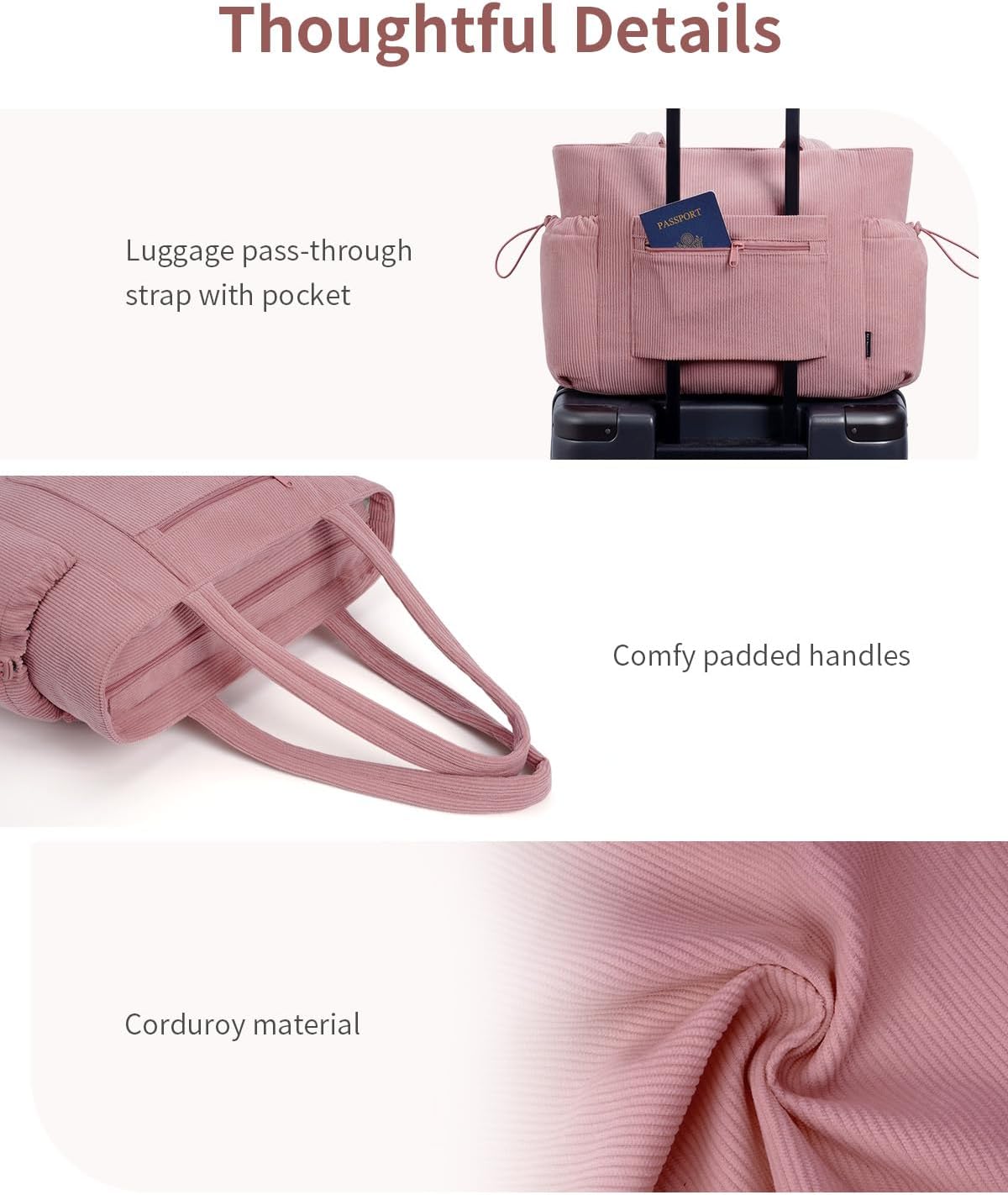 ECOHUB Tote Bag for Women, Work Tote Bags with Laptop Compartment, Large Corduroy Tote Bag with Stanley Cup Holder