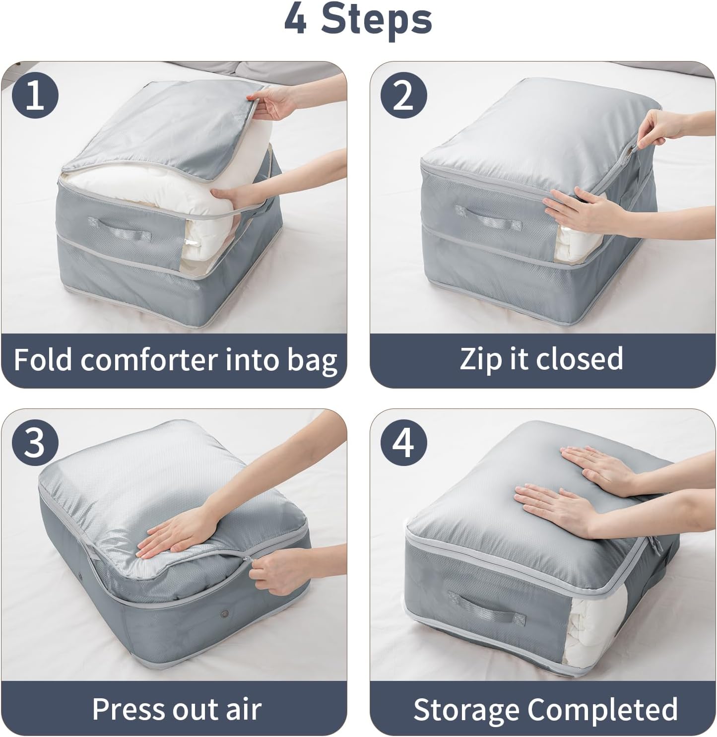 DIMJ Comforter Storage Bag 6 Pack - Blanket Storage Organizer Compression Bags, Large Capacity Ultra Space Saving Self Compression Organize for Bedding, Pillow, Duvet, Sheet Storage with Zipper Window