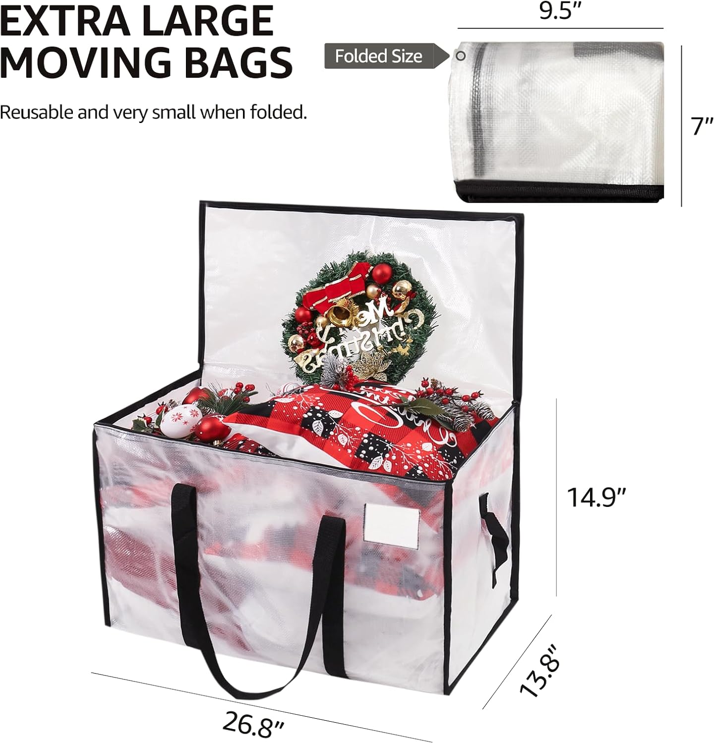 Moving Bags Heavy Duty Extra Large, Alternative for Moving Boxes & Moving Supplies,Clear Storage Bins with Lids, Plastic Packing Tote, Storage Bags for Clothes with Handles & Zippers(Clear, 6 Pack)