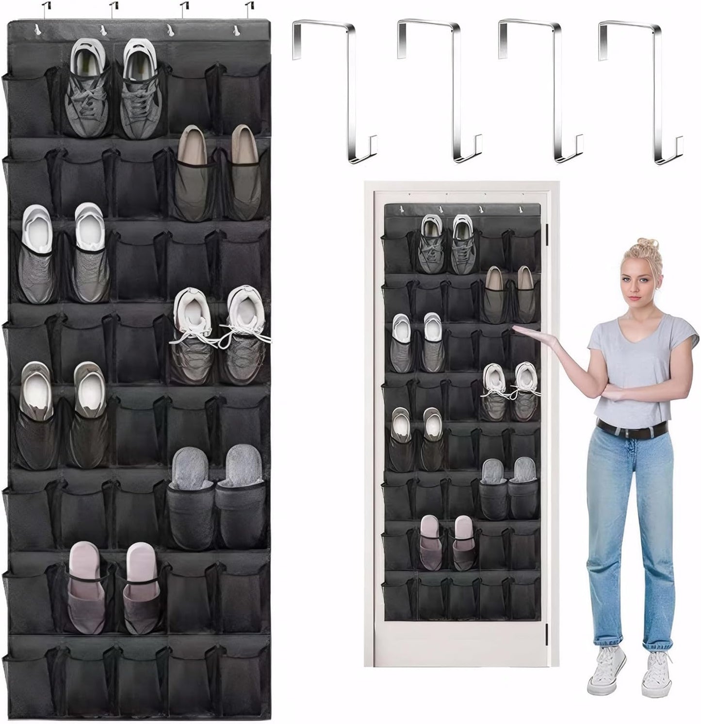 Over the door shoe organizer, 40 Large Clear Mesh Pockets Hanging Shoe Organizer Shoe Rack, for Entryway Bedroom Bathroom Pantry Shoe Stor