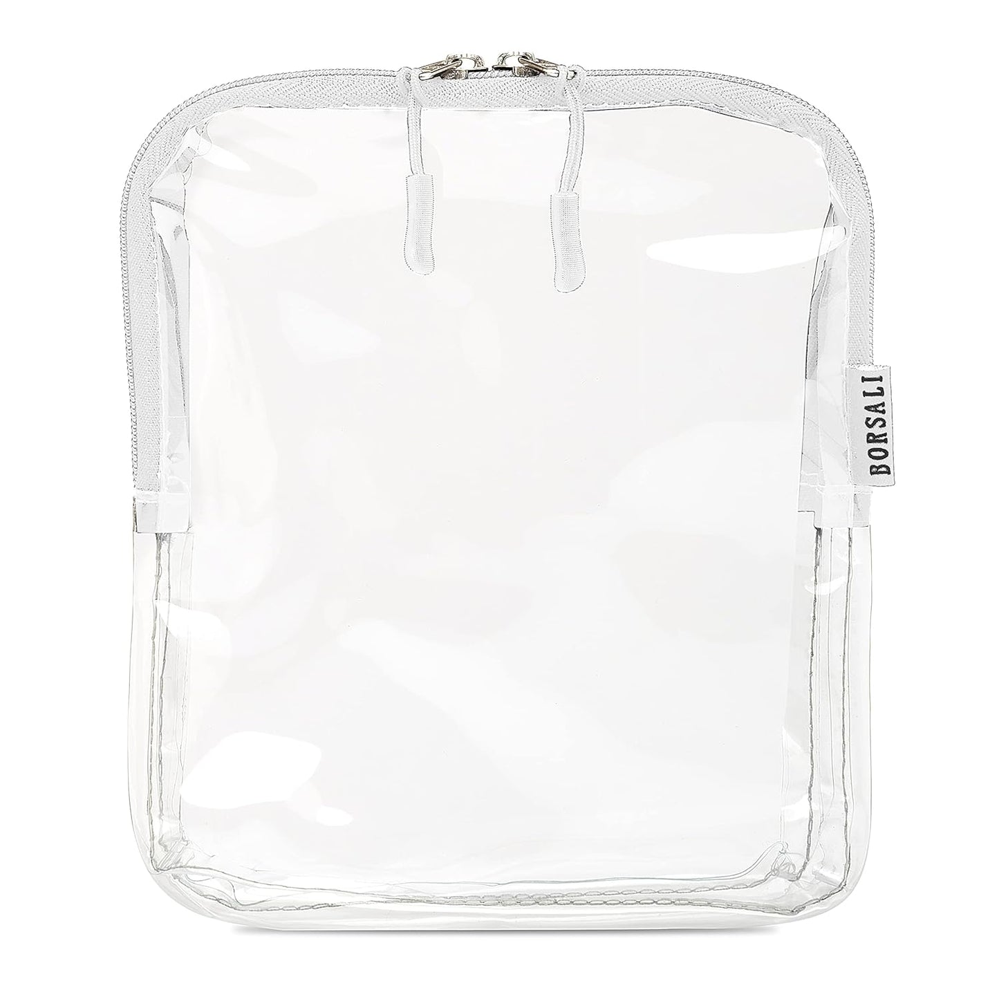BORSALI TSA Approved Toiletry Bag - Clear Quart Size for 3-1-1 Carry On Travel - Makeup Organizer Cosmetic Pouch with Zipper - Travel Accessories - White