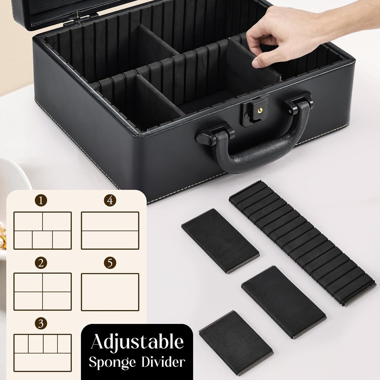 Joligrace Travel Makeup Case with Mirror, Makeup Organizer Case, PU Leather Makeup Train Case Portable Vanity Case Make up Box Countertop Storage Bag for Women,with Adjustable Dividers & Brush Holder