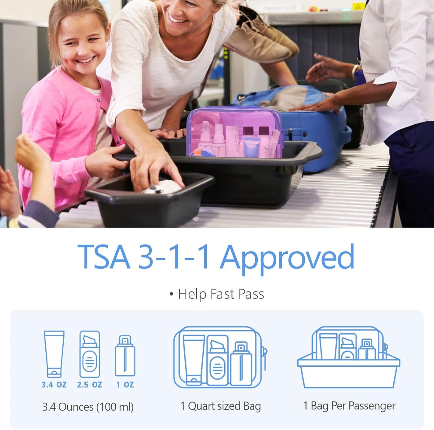 PACKISM 2 Pack Clear Toiletry Bags with Zipper, Water-resistant Cosmetic Bag, Clear Makeup Bag Fit Travel Essentials, Carry-on Travel Bag, Light Pinkish Purple