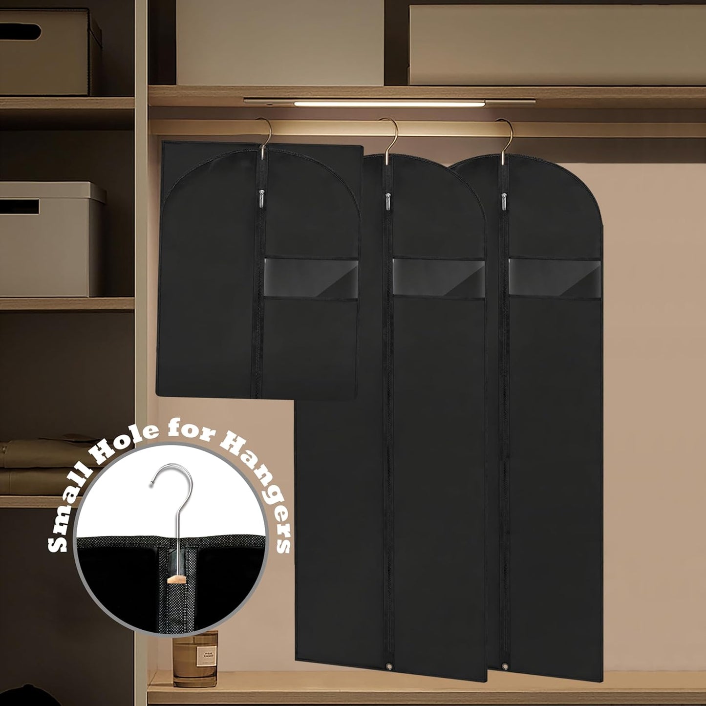 Dress Bags for Gowns Long, 65'' Garment Bags for Hanging Clothes, Suit Bag Cover for Storage and Travel (Black)