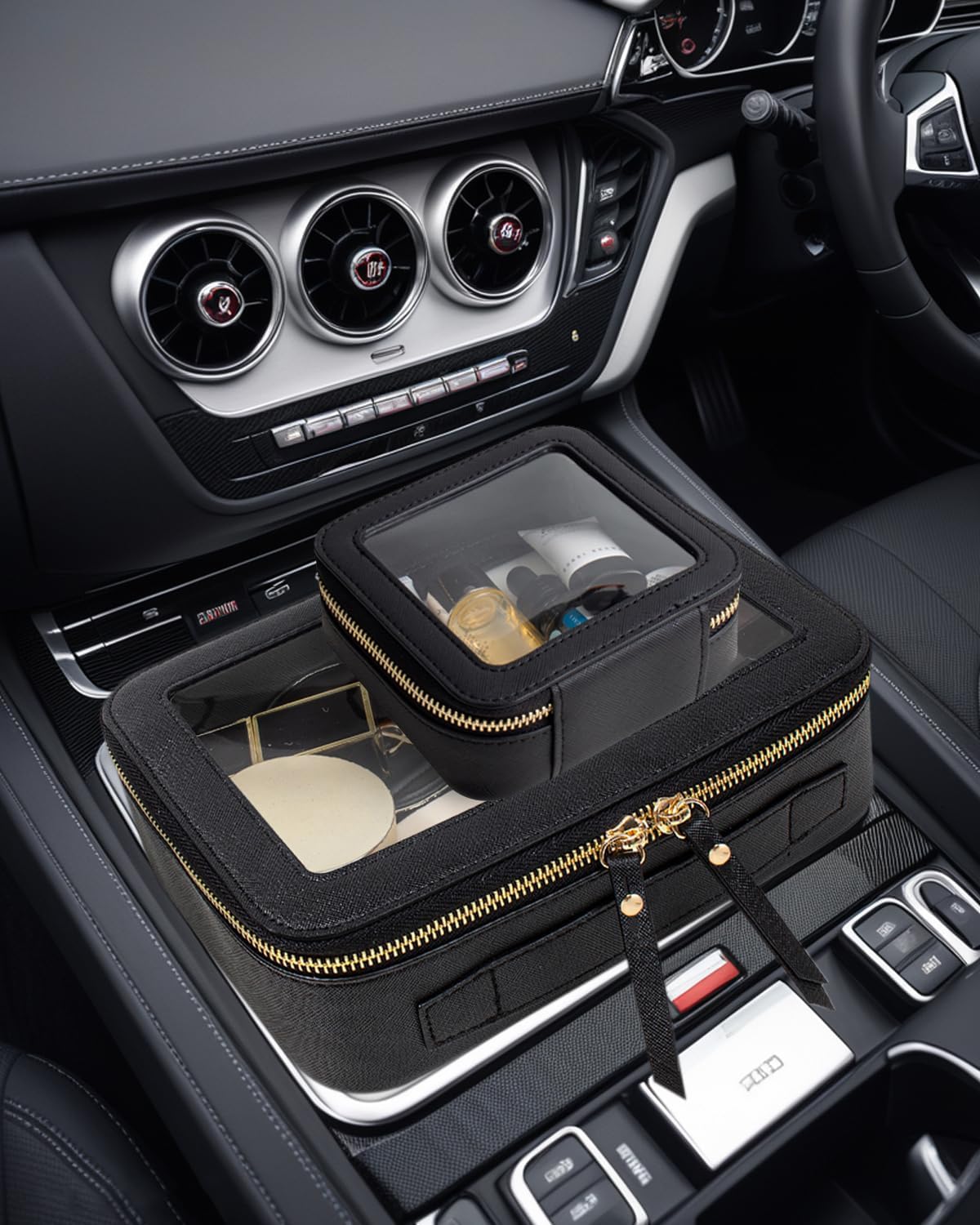 Travel Clear Makeup Bag Set, TSA Approved Cosmetic Bag Case with Zipper Portable Makeup Pouch Toiletry Bag Women Traveling Cosmetic Organizer Storage Bag Car Organizer Car Essentials for Women