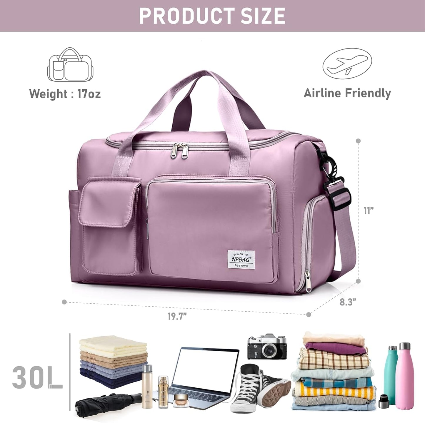 NPBAG Women Travel Duffel, Multi Functional Large Expandable Weekender Carry-on Tote, Gym Workout Overnight Bag, Mommy Hospital Bag for Labor and Delivery