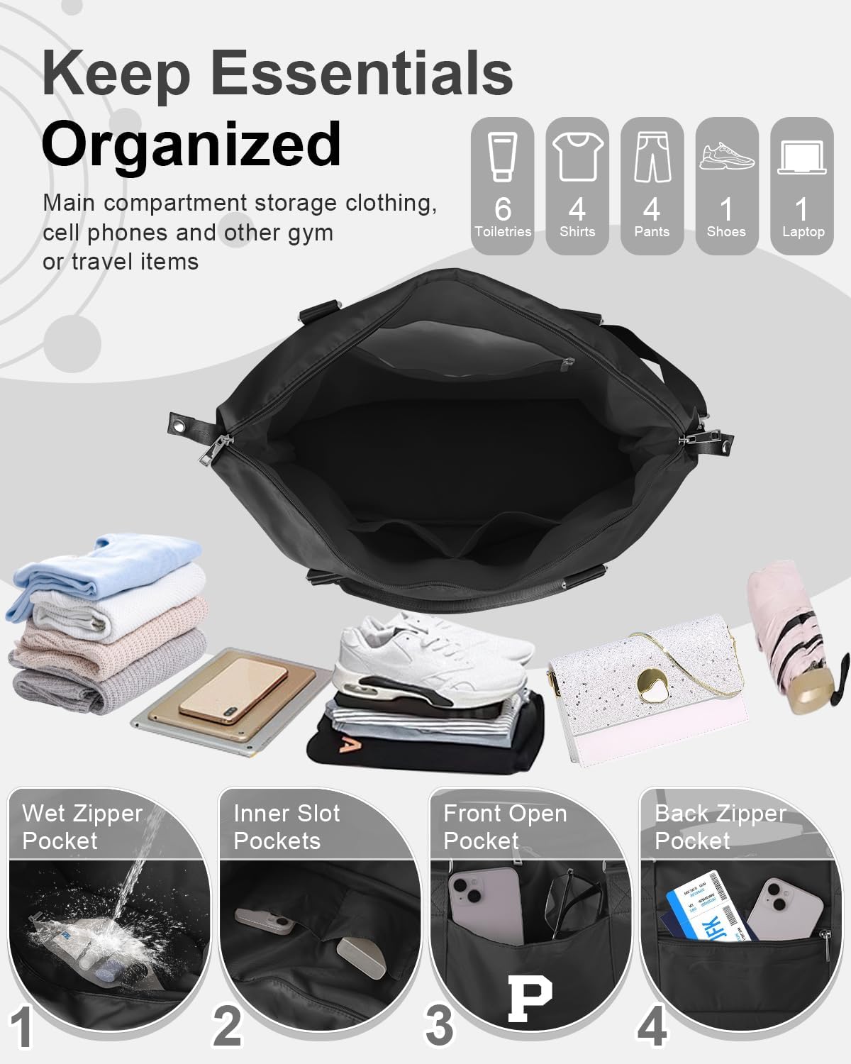 Initial Travel Duffel Bag Sports Gym Bag for Boys Teen Birthday Gifts,Black Personalized Weekender Bag Carry On Tote Bags for Men,Waterproof Overnight Luggage Bag Airplane Travel Essentials(Letter P)