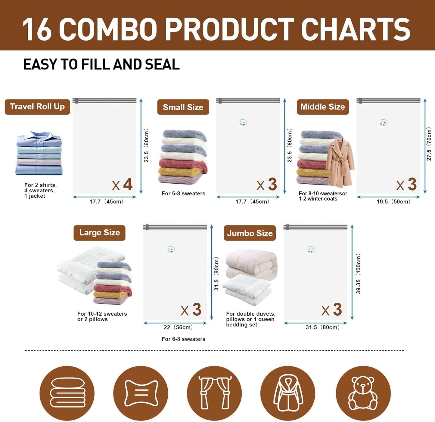 Vacuum Seal Bags for Clothing Travel, 16 Pack (3 Jumbo/3 Large/3 Medium/3 Small/4 Roll) Vacuum Storage Bags with Portable Electric Pump, Space Saver Bags for Luggage, Suitcase, Clothes, and Blankets