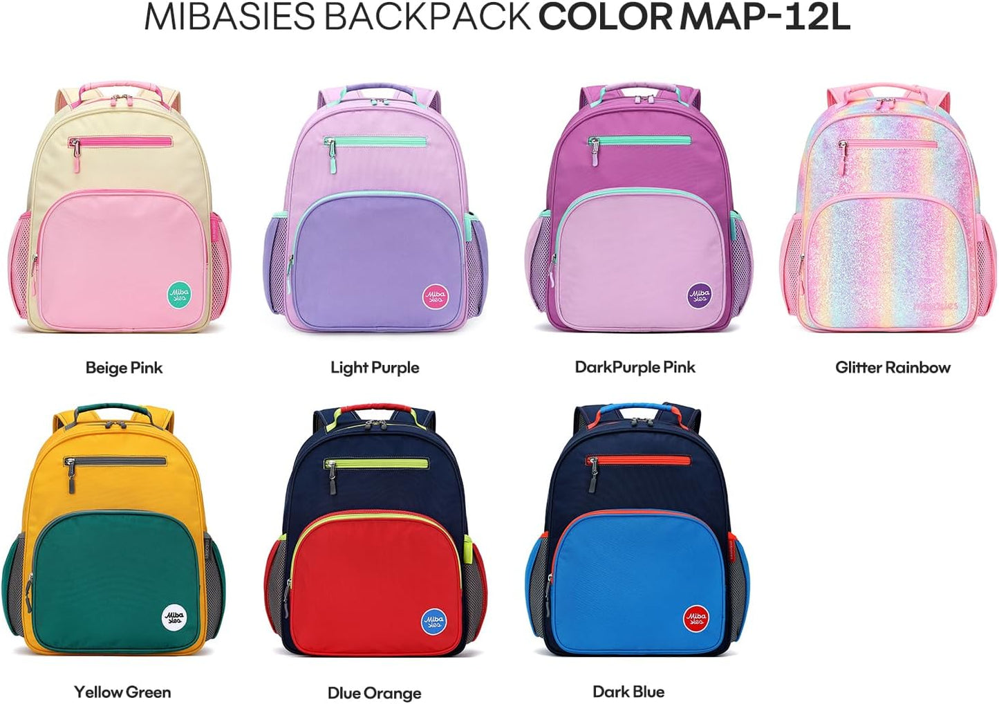 mibasies Girls Backpack 5-8: Glitter Kids Backpacks for Girls - Girl Bookbag for Elementary School - Rainbow Pink