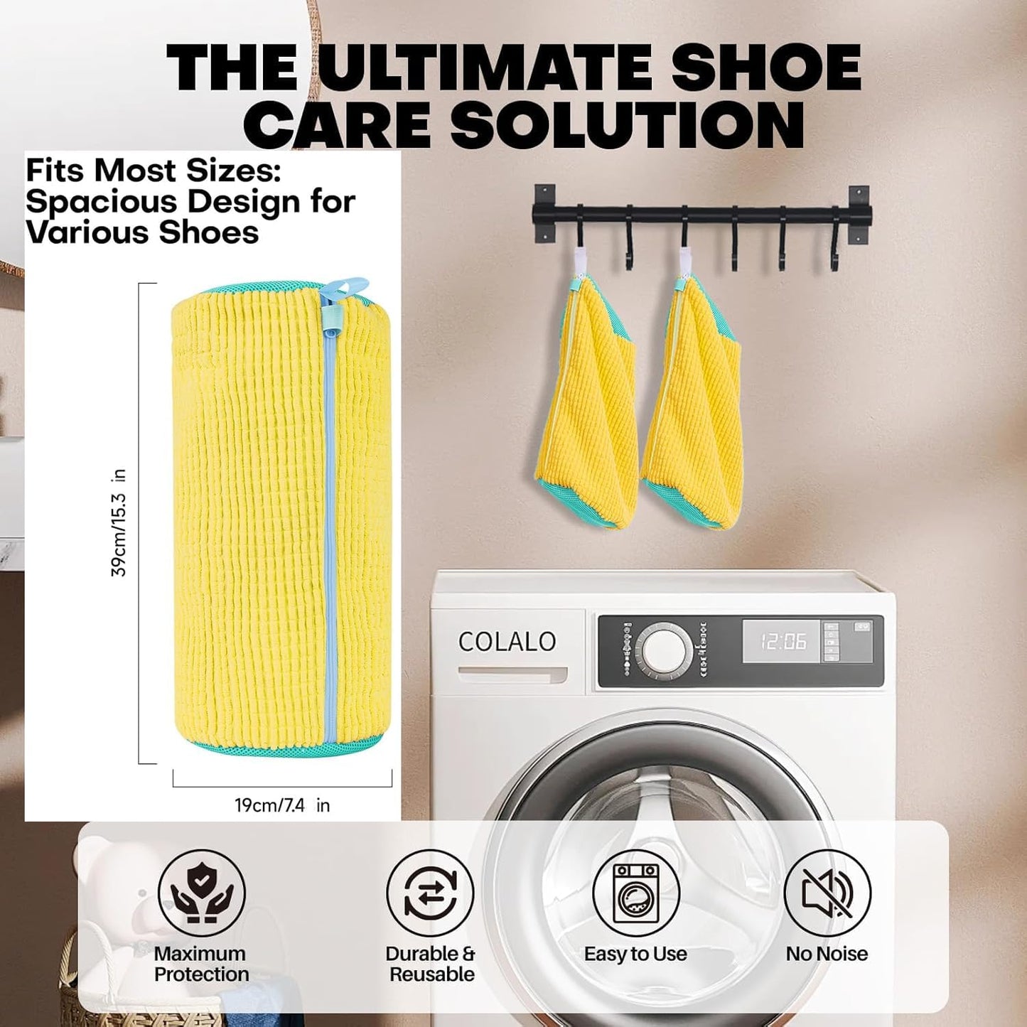 Laundry Shoe Bags for Washing Machine, 2Pcs Shoe Washing Bag Shoe Laundry Bag for Washer and Dryer Reusable Shoe Washing Bags Shoe Washing Machine Bag (Yellow-2Pcs)
