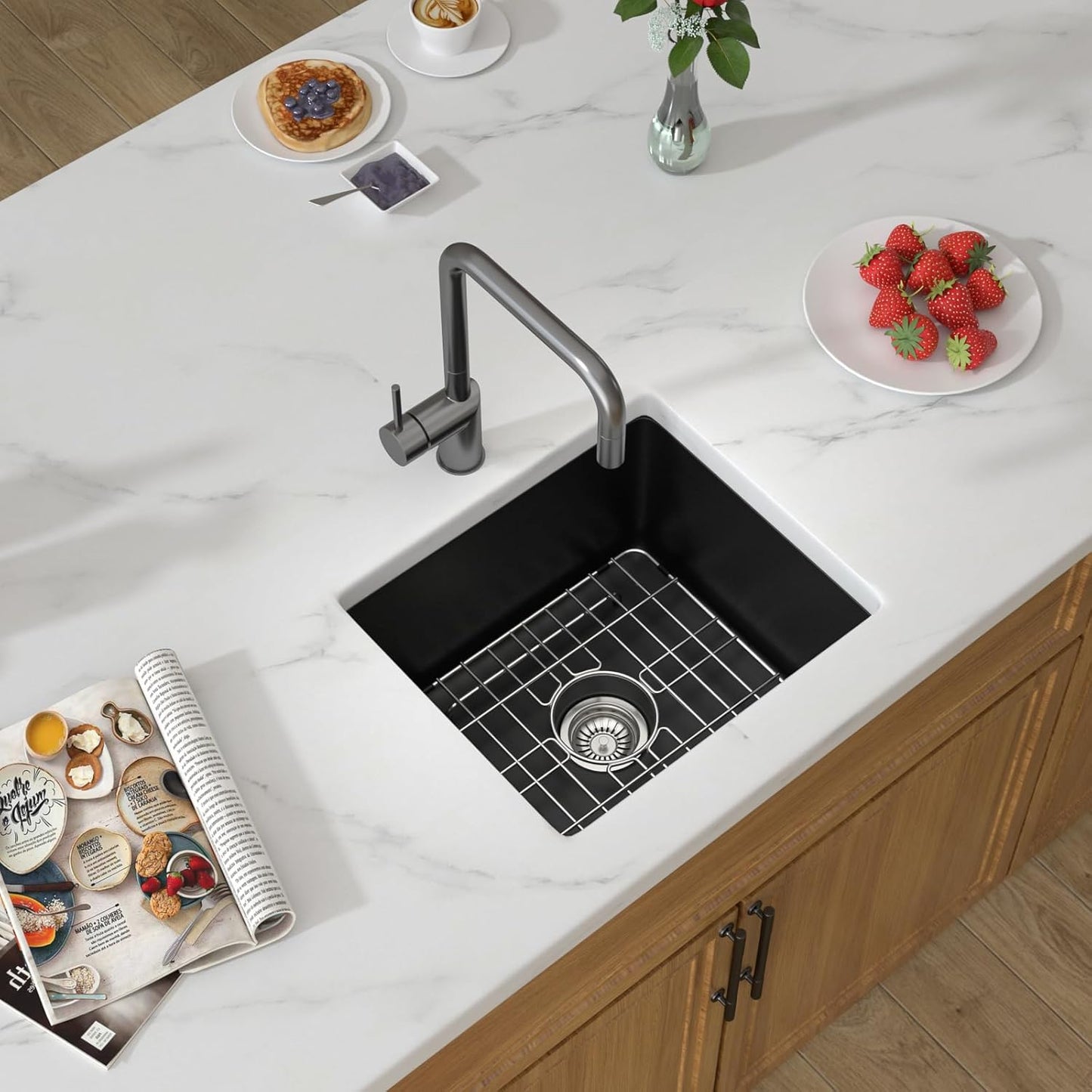 18 Granite Composite Bar Sink - Donsdey 18”×16” Undermount Granite Kitchen Sink Black Quartz Classic Composite Under Counter Single Bowl Bar Prep RV Sinks Basin