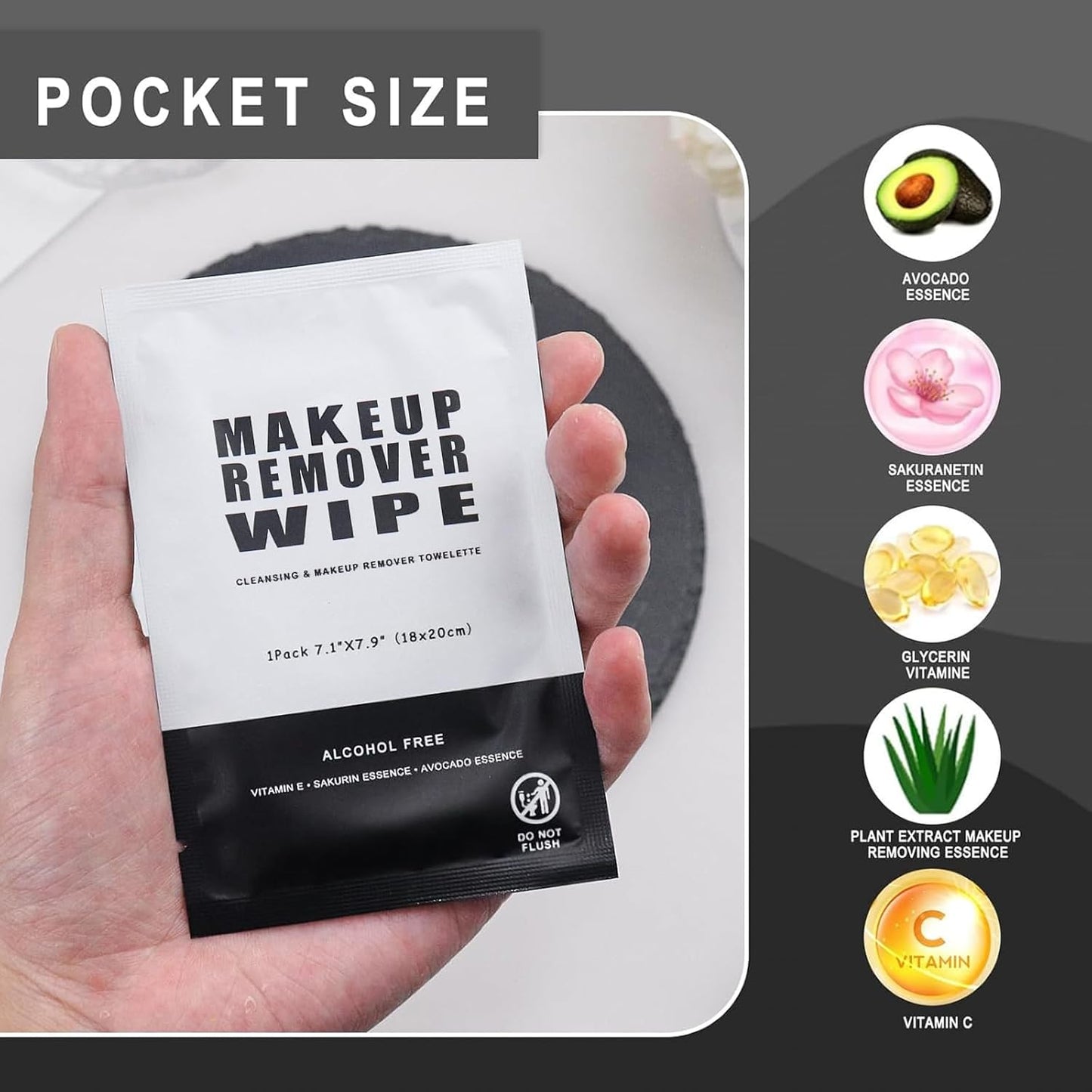 200 Count Makeup Remover Wipes Individually Wrapped Makeup Wipes Bulk Face Cleansing Wipes,Individual Wet Wipes, Travel Towelette Makeup Remover Cloth for Face Cleansing Skin Care Remove Makeup(Black)