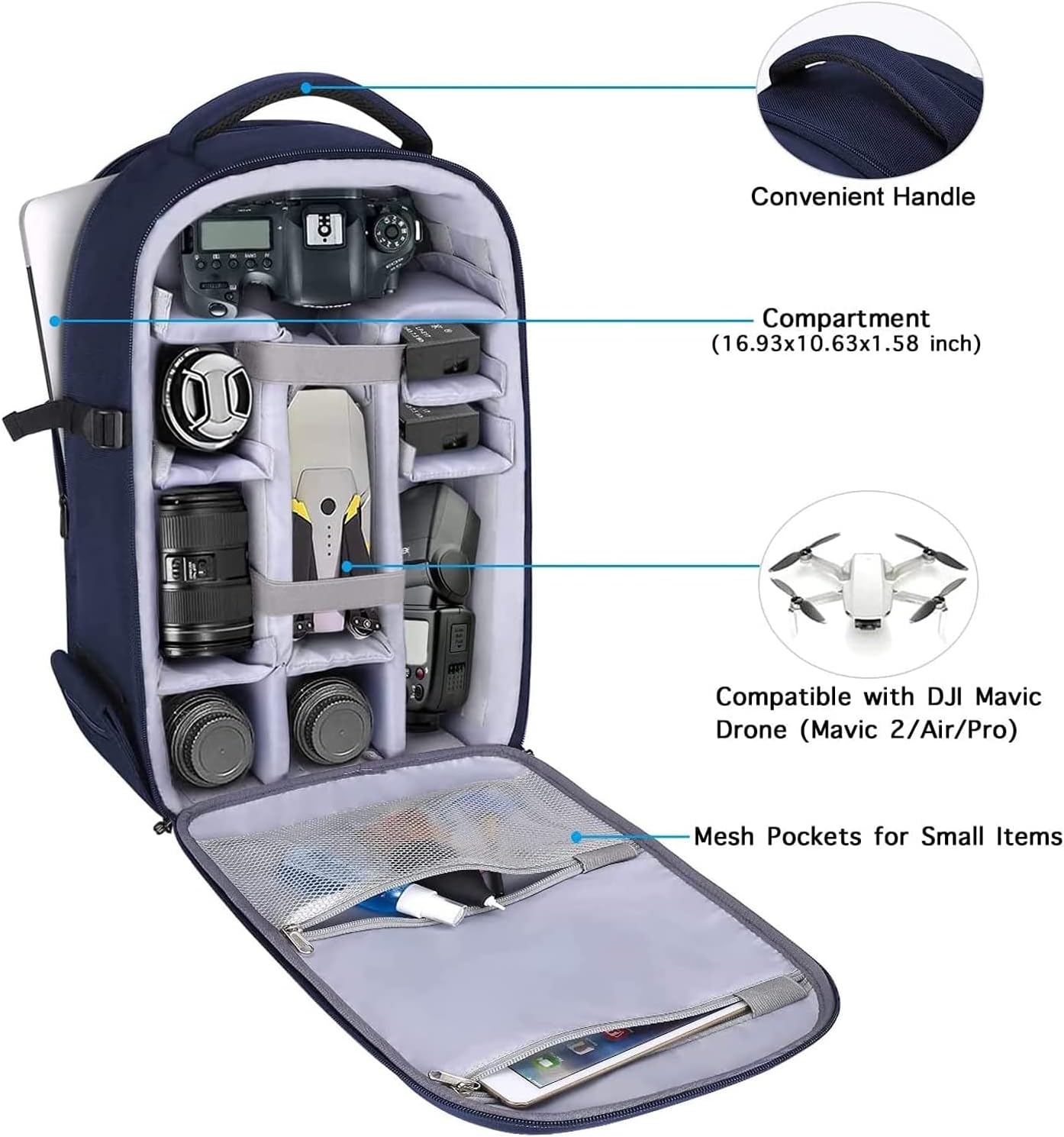 MOSISO Camera Backpack, DSLR/SLR/Mirrorless Photography Camera Bag 15-16 inch Waterproof Hardshell Case with Tripod Holder&Laptop Compartment Compatible with Canon/Nikon/Sony, Navy Blue