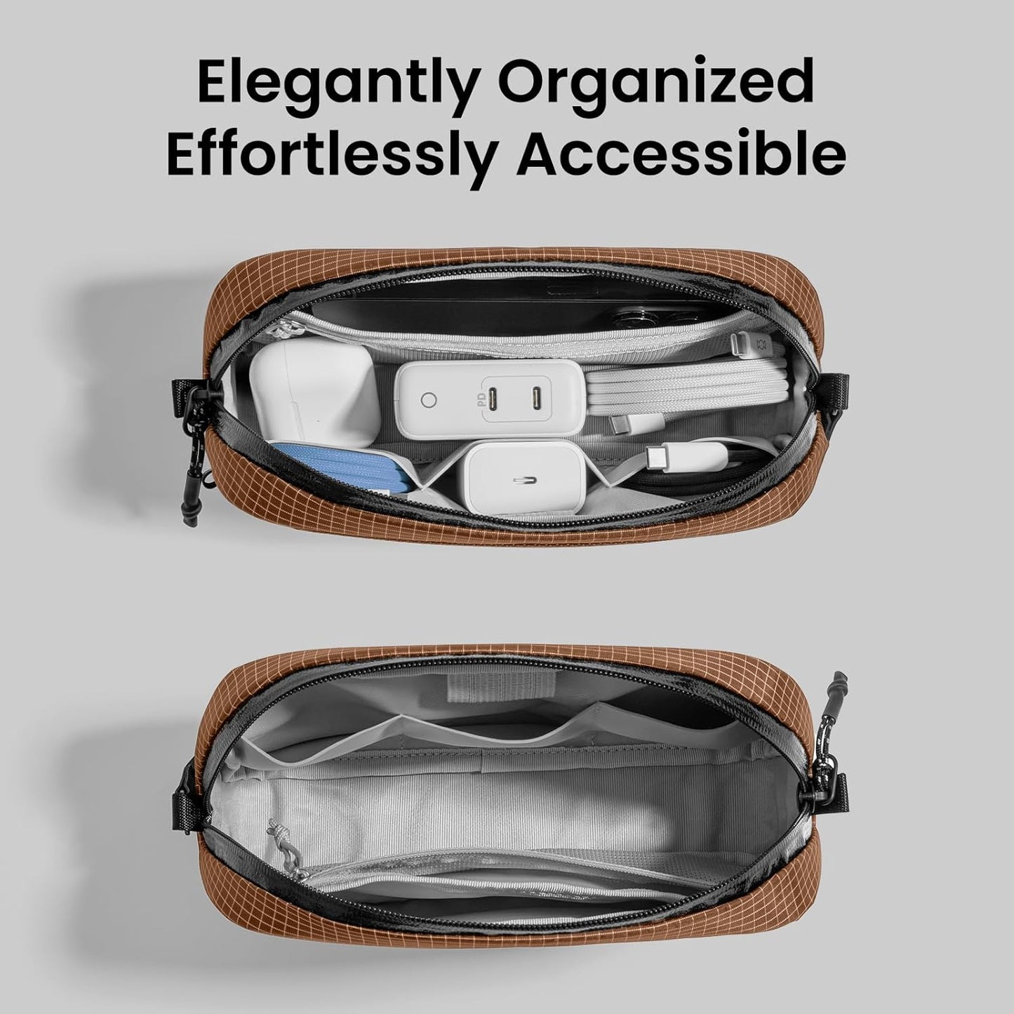tomtoc Electronics Organizer Travel Case Performance, Water Resistant Bag Cable Tech Pouch Accessories, Carry Storage for Cord, Phone, Cables, Airpods, USB Flash Drive, Daily Items