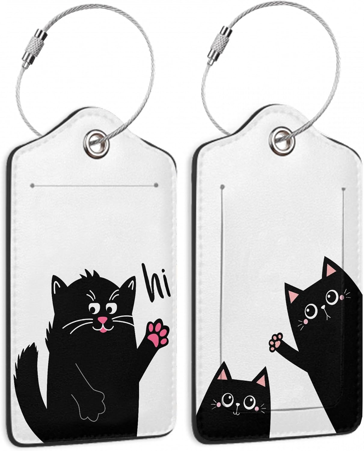 2 Pack Luggage Tag for Suitcase, Funny Black Cat Leather Bag Tags Identifiers Privacy Cover ID Label with Durable Steel Loop for Women Men Kids Girls Travel