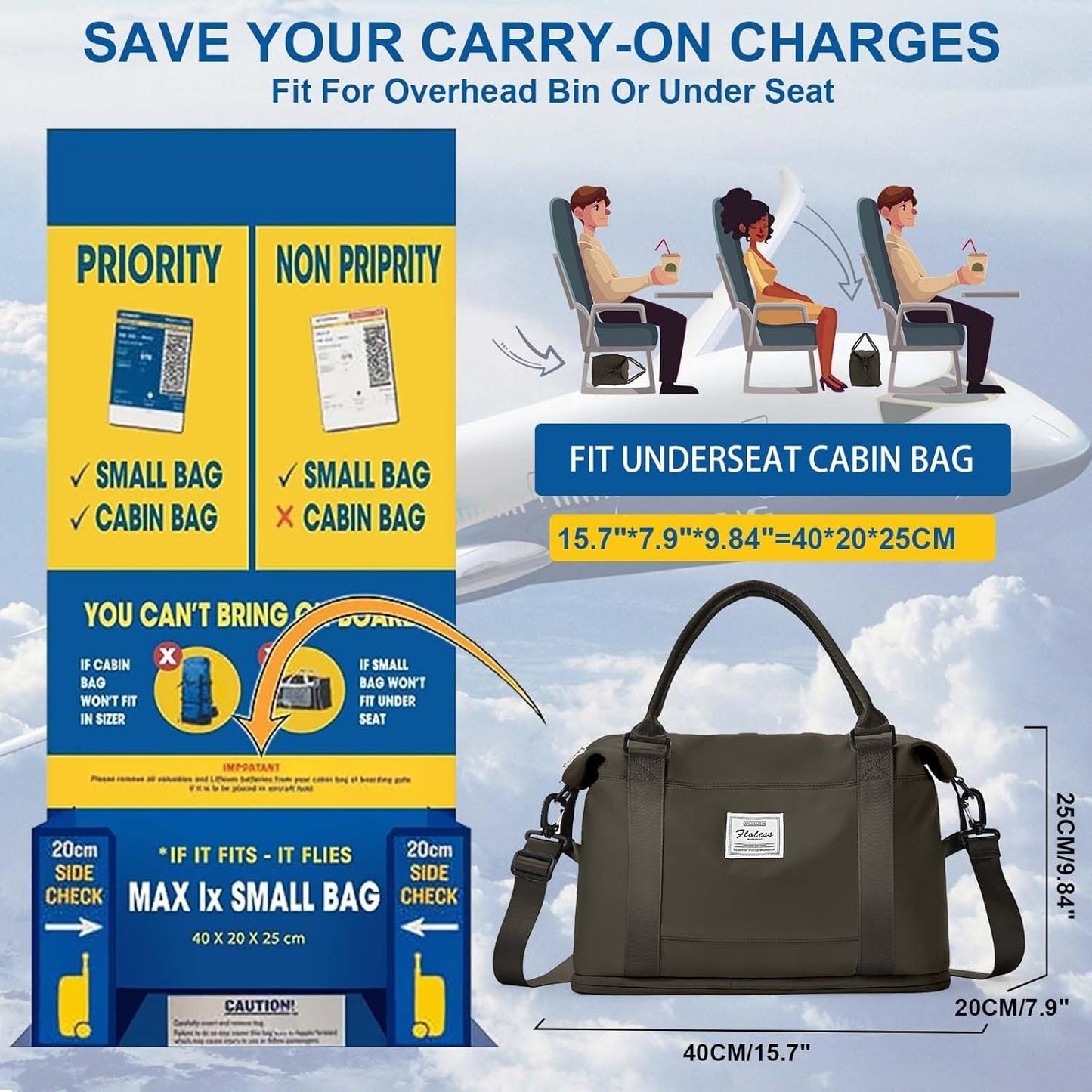 Travel Duffel Bag, Sports Tote Gym Bag, Shoulder Weekender Overnight Bag for Women