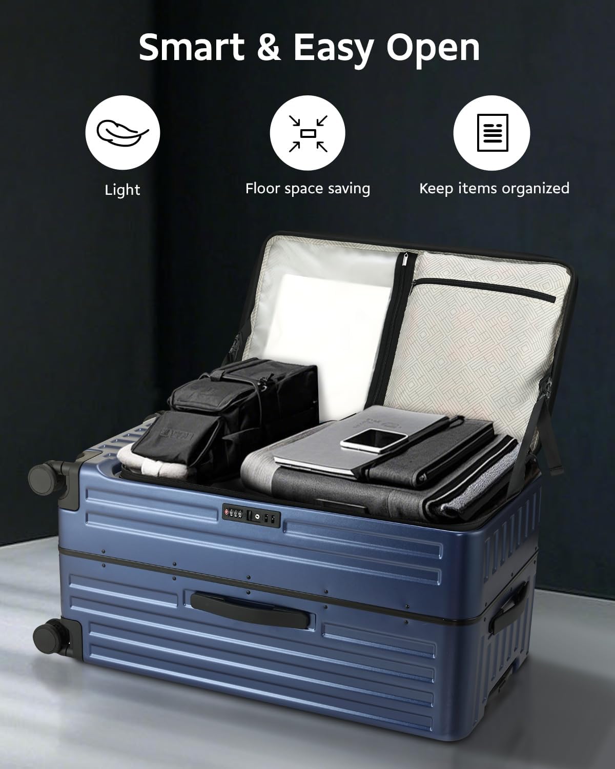 Checked Luggage, Large Suitcase 29 Inch Trunk Luggage with Spinner Wheels, Lightweight ABS+PC Hard Shell with Aluminum Frame, Top Opening, TSA Lock (Blue, 1PC)