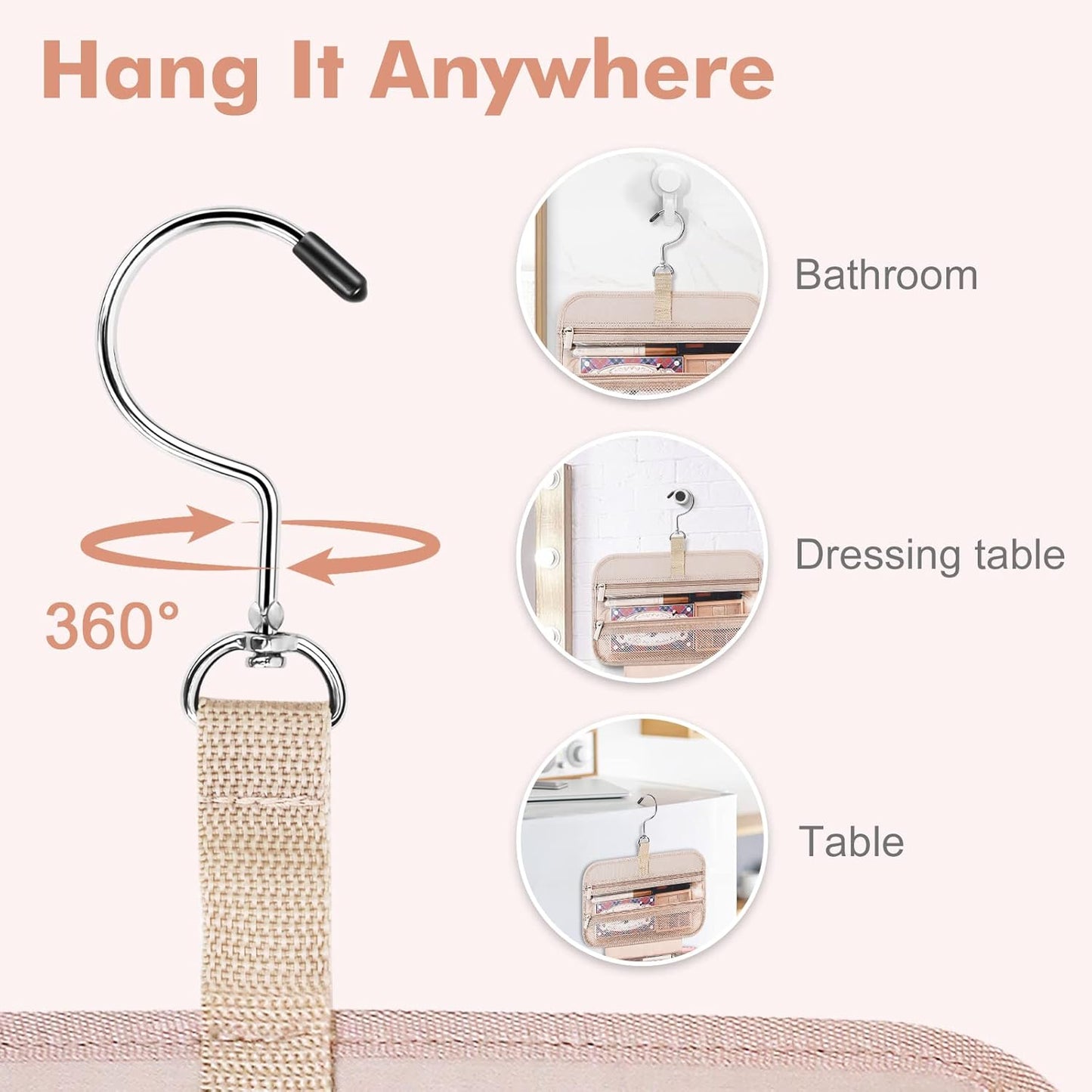 Wedama Toiletry Bag for Women, Medium Cosmetic Travel Bag, Hanging Toiletry Bag for Bathroom, Thickened PVC Waterproof Makeup Bag, Toiletries Bag for Travel Business Trips and Camping, Black