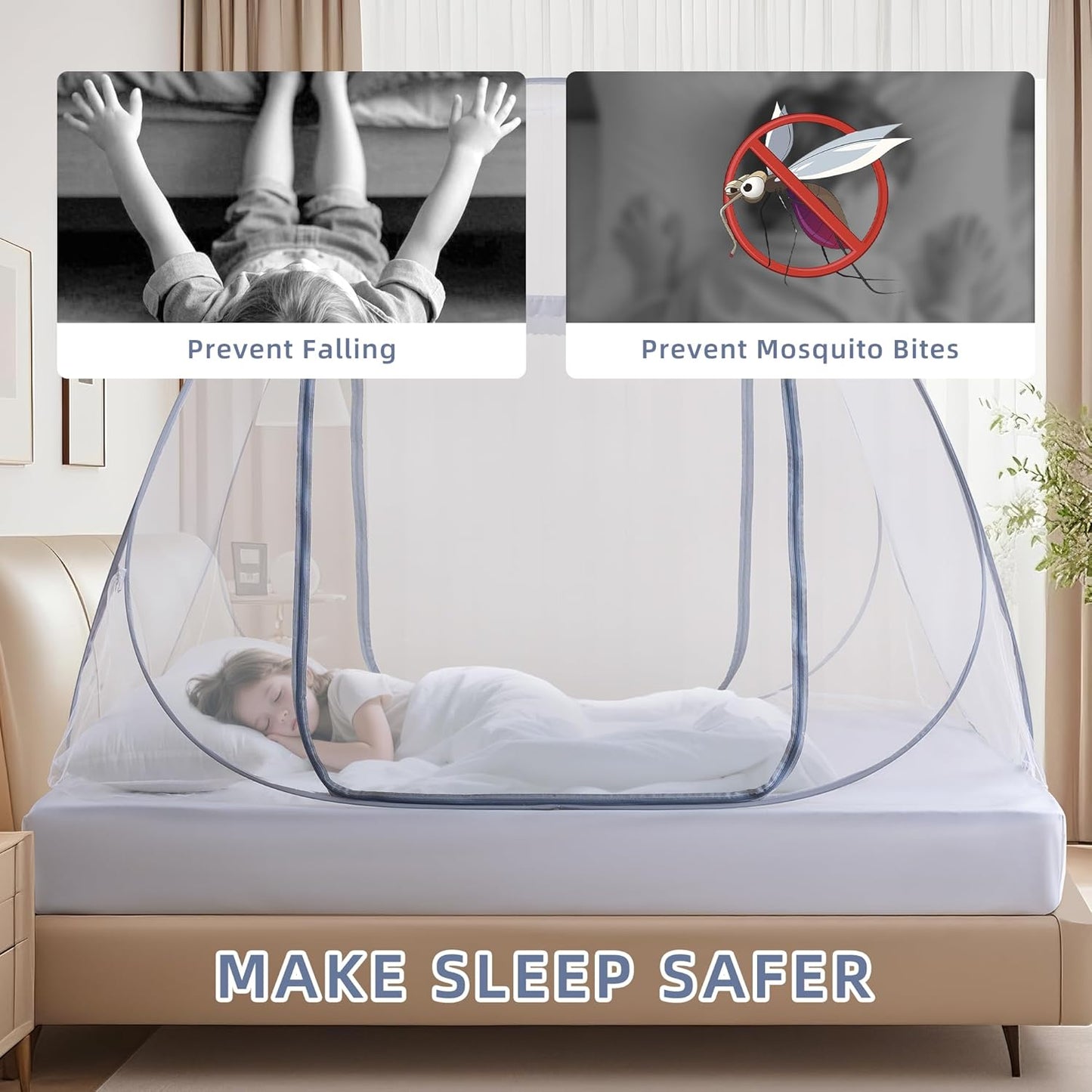 lazyzzz Pop-Up Mosquito Net Tent for Bed,Portable Folding Design Outdoor Camping Tent with Net Bottom for Baby Adults, Easy to Install and Wash for Queen Size Bed 79 x 59 x 59 inch