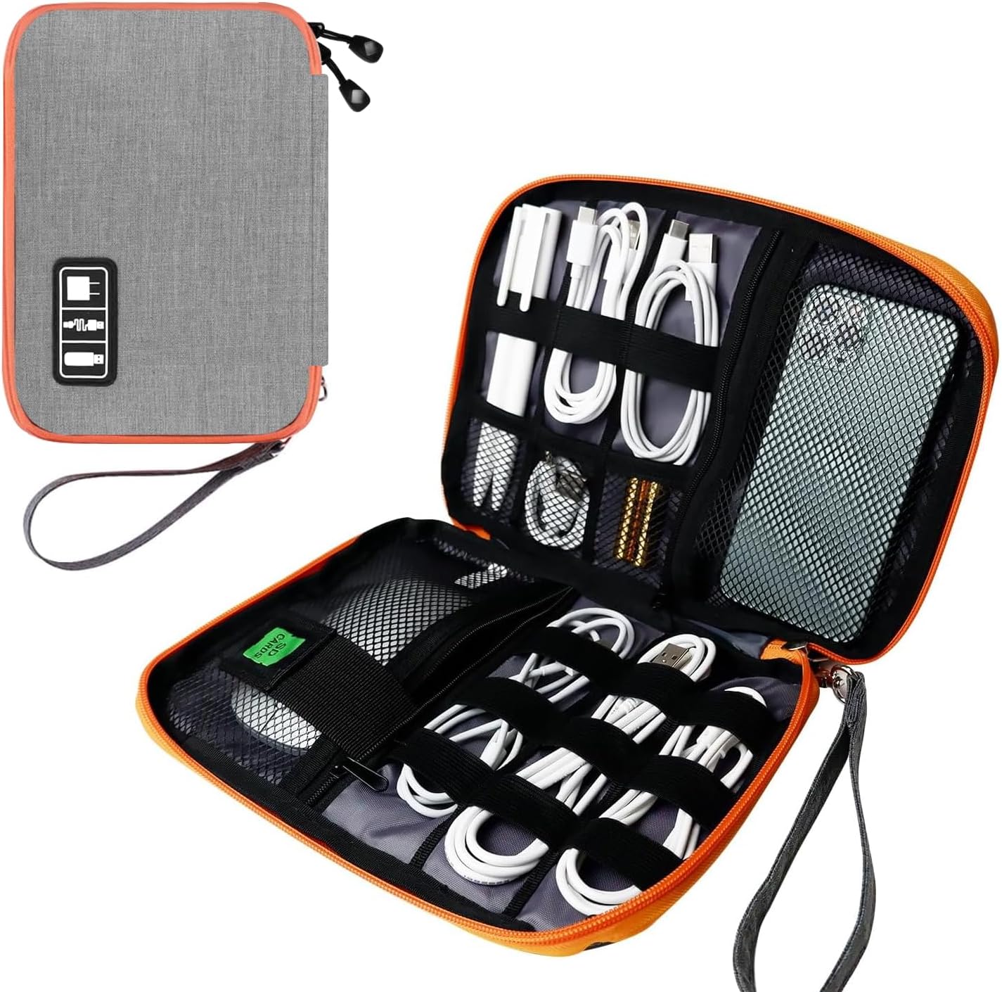 Electronics Travel Organizer,Portable Waterproof Electronic Travel Storage Bag for Small Charging Cord Storage,Charger,SD Card etc,for Travel,Business-Grey Orange