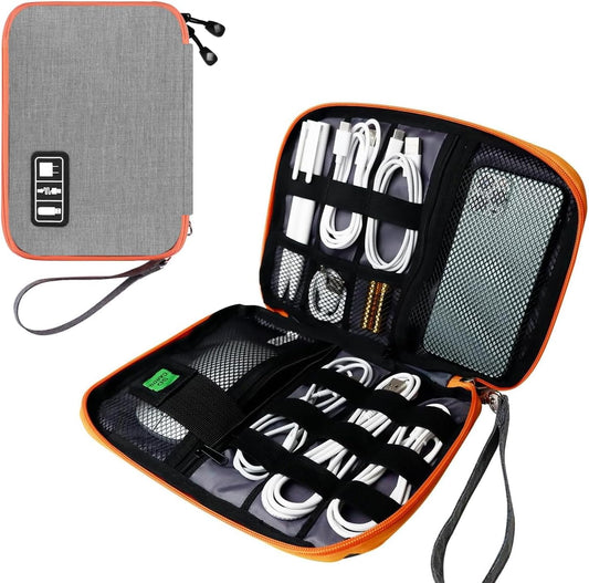 Electronics Travel Organizer,Portable Waterproof Electronic Travel Storage Bag for Small Charging Cord Storage,Charger,SD Card etc,for Travel,Business-Grey Orange