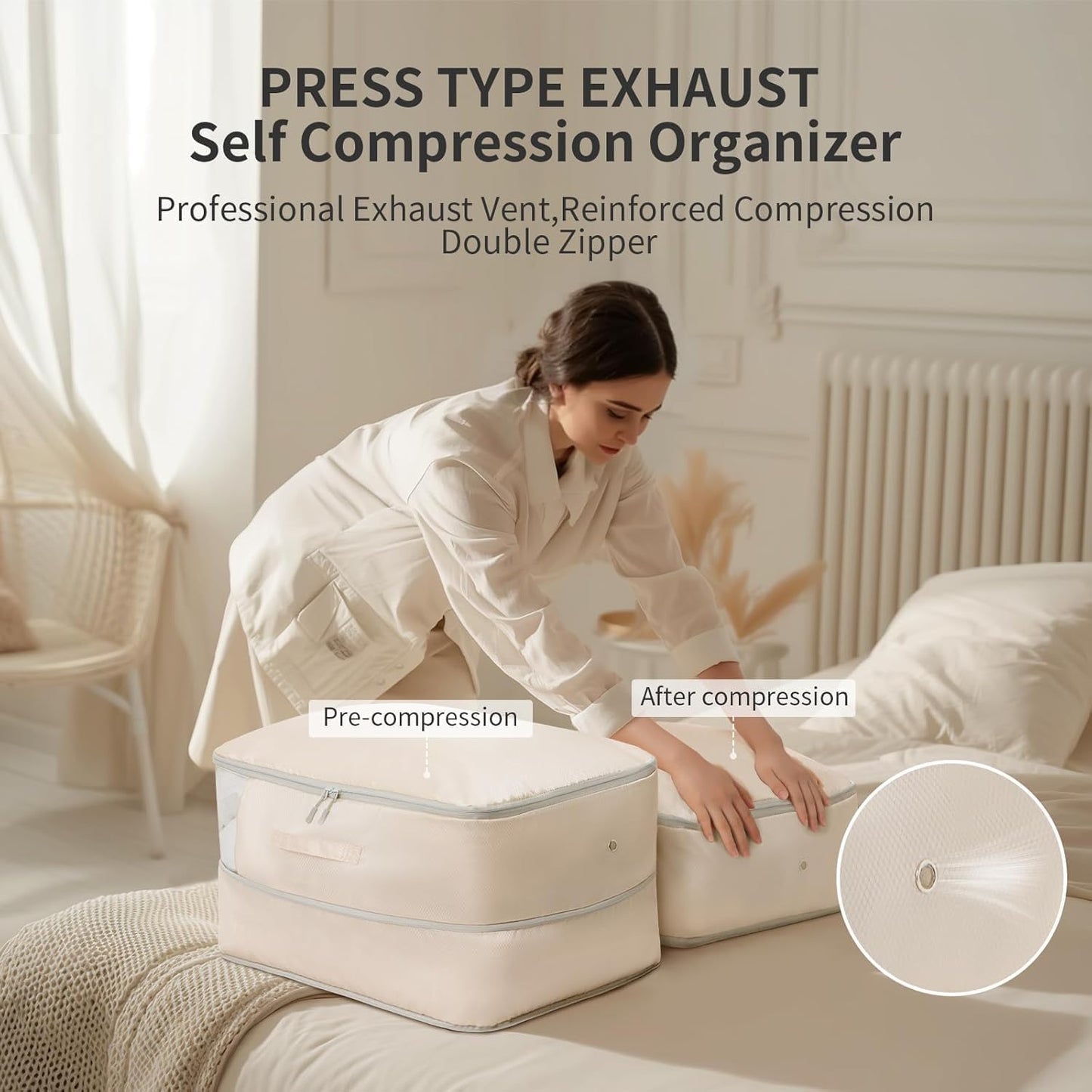 Comforter Storage Bag 66 L - 4 Pack Blanket Storage Organizer Compression Bags, Large Capacity Ultra Space Saving Self Organize for Bedding, Pillow, Duvet, Sheet Storage with Zipper Window