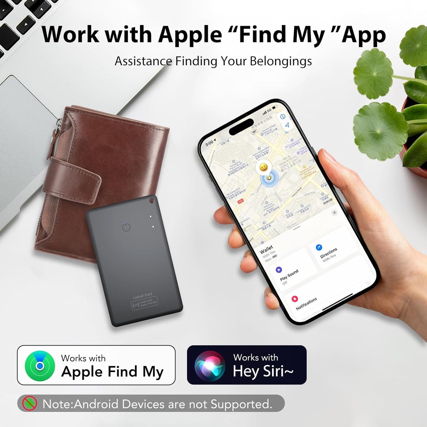 CASCHO Smartcard - Wallet Tracker Card, Compatible with Apple Find My App, Waterproof and Splash-Proof, Keys Finder and Item Locator for Passport, Bags, Laptop, Black 2 Pack