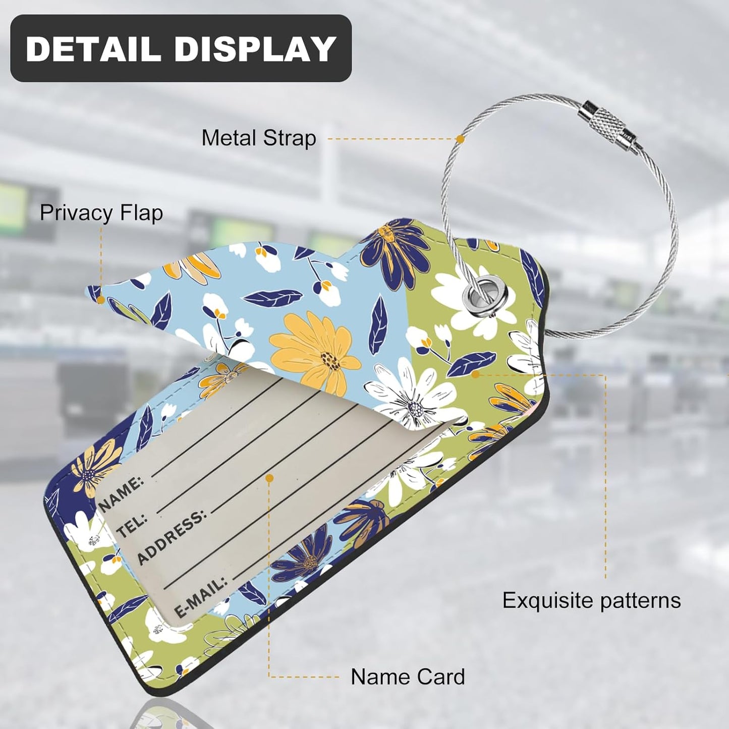 2Pack Luggage Tags for Suitcases, Cute Unique Pu Leather Cruise Luggage Tag with Privacy Cover ID Label Address Card and Metal Ring Suitable for Women Men Kids Travel Bag Yellow and White Floral Print