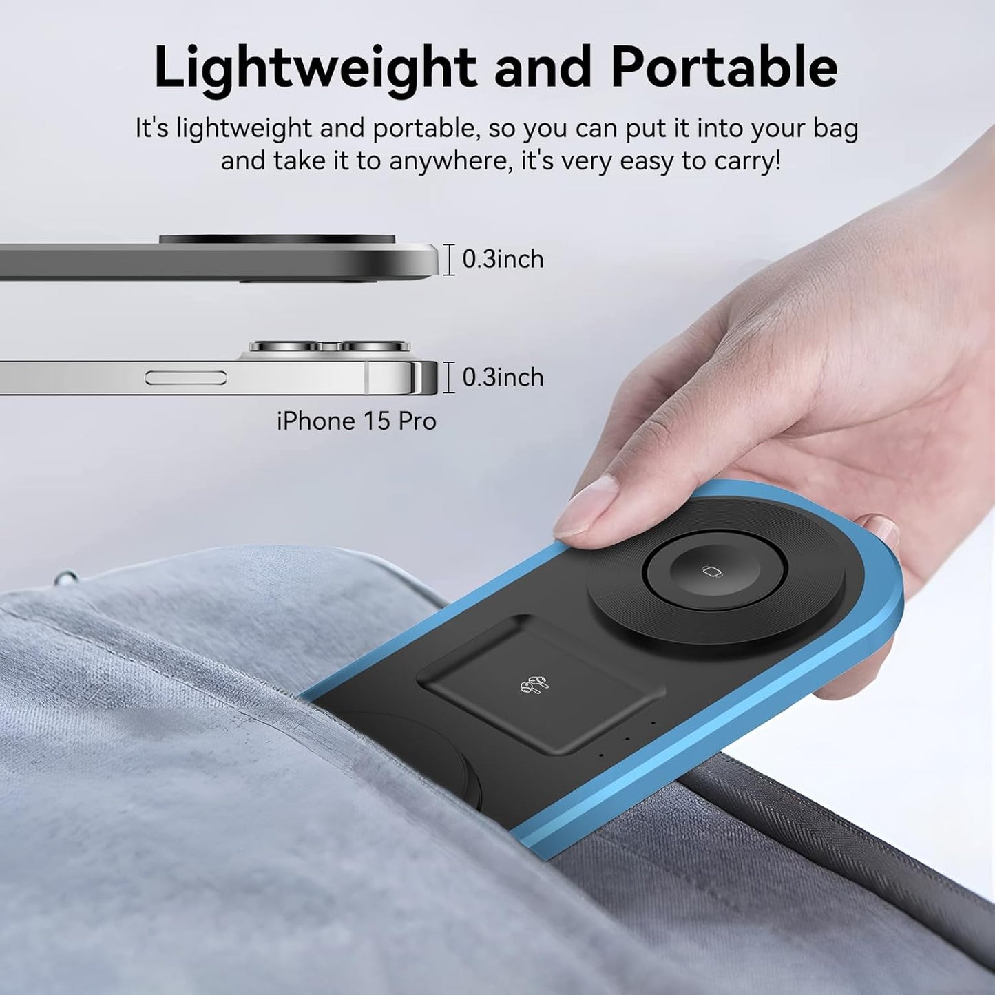 3 in 1 Fast Wireless Charger Stand for iPhone, Foldable Travel Charging Station for Magsafe for iPhone 17/Air/16/15/14/13/12 Series, Apple Watch Series, AirPods pro/2/3/4, Gifts for Women Men (Blue)