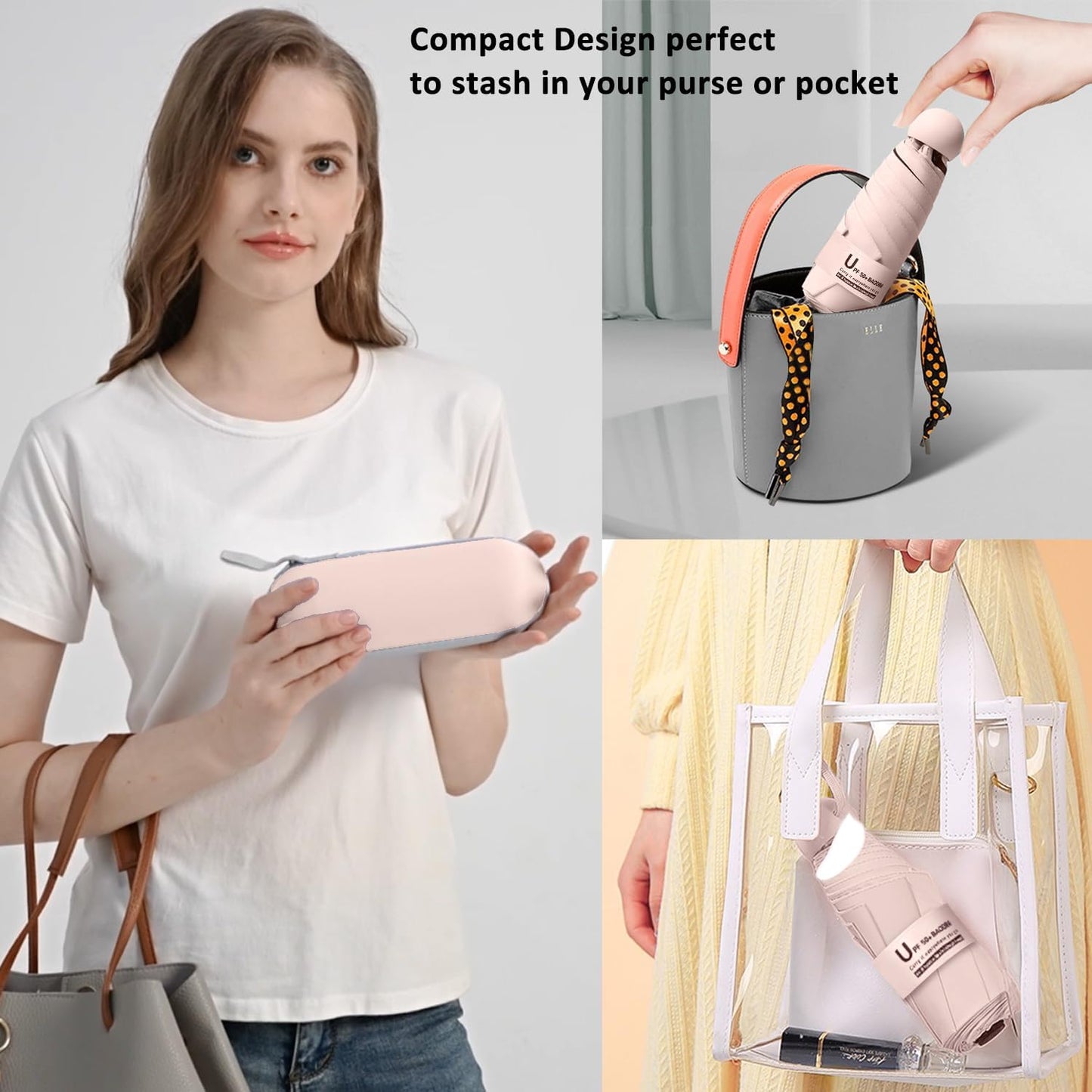 BAODINI Travel Mini Umbrella for Purse With Case Small Compact UV Sun Protection Sun Lightweight Tiny Pocket Umbrella for Women Kids and Men