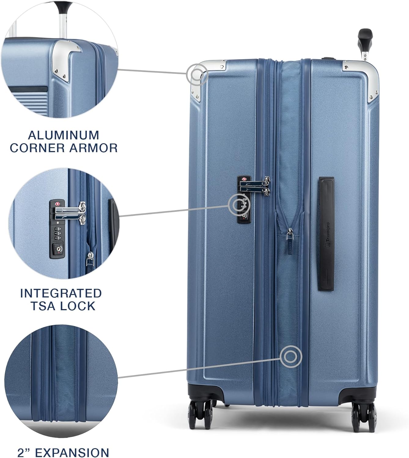 Travelpro Platinum Elite Hardside Expandable Checked Luggage, 8 Wheel Spinner, TSA Lock, Hard Shell Polycarbonate Suitcase, Dark Sky Blue, Checked Large 28-Inch