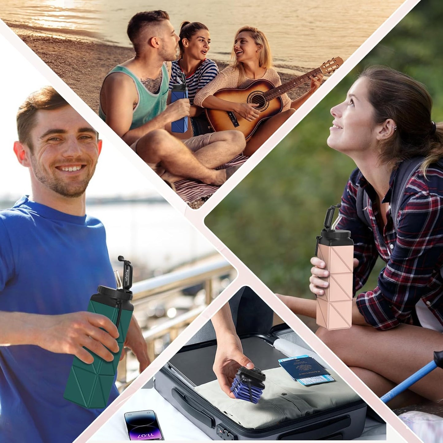 2pcs Collapsible Water Bottles 20.6oz Foldable Water Bottle BPA Free Reusable Lightweight LeakProof Travel Silicone Water Bottles for Travel Gym Hiking Camping Cycling Yoga Sports Outdoor