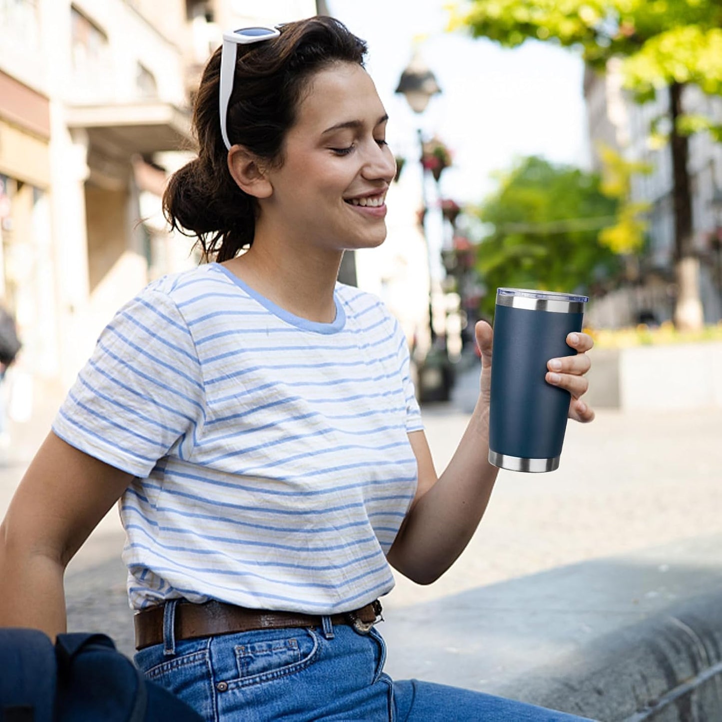 20oz Tumbler with Straw and Brush, Stainless Steel Vacuum Insulated tumbler, Double Wall Insulated Coffee Tumbler for Outdoor, Home, Travel,Office (Navy Blue,4pcs)