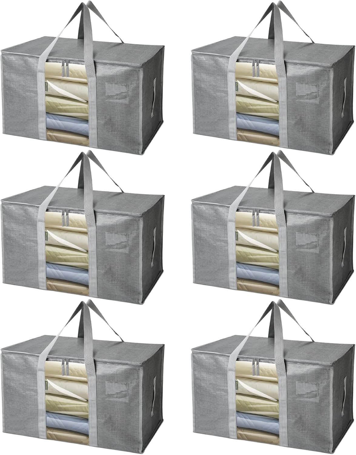 BALEINE 6-Pack Oversized Moving Bags with Reinforced Handles, Heavy-Duty Storage Tote for Clothes, Moving Supplies (Grey with Window, 6 Pack)