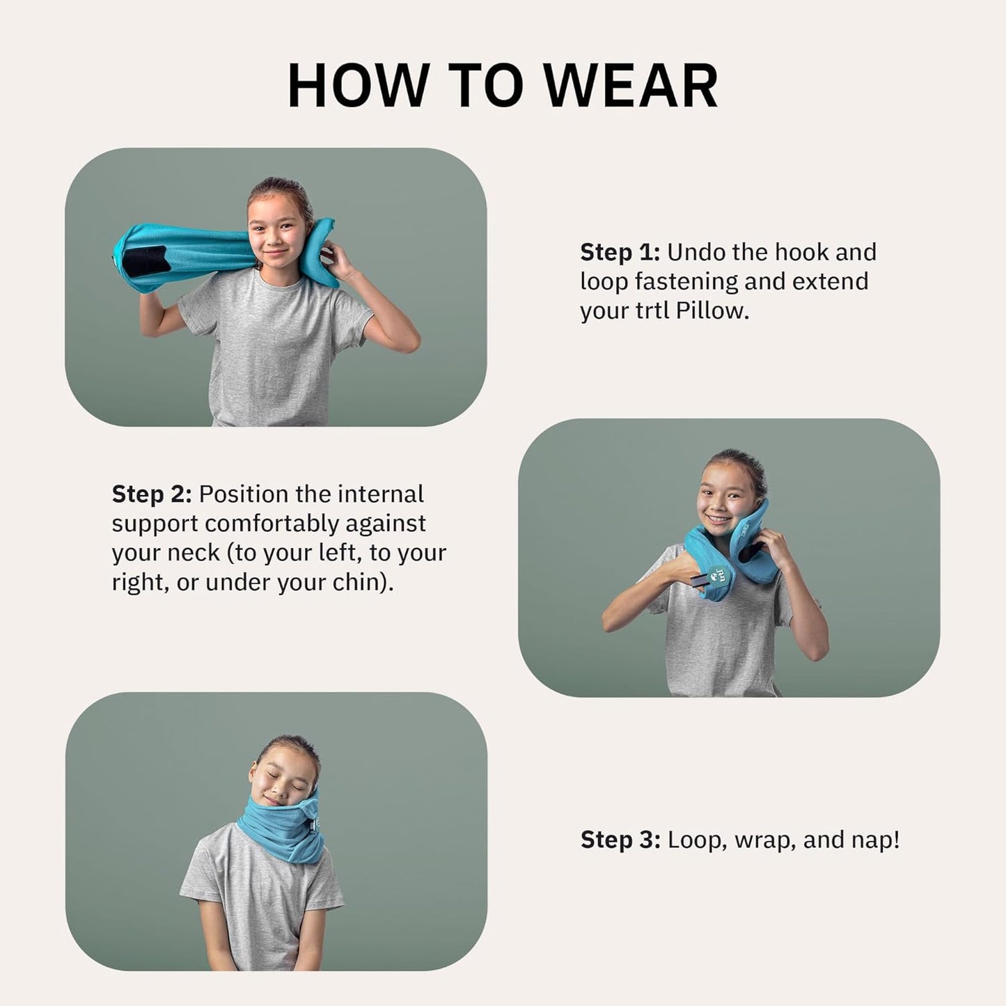 trtl Pillow - Scientifically Proven Super Soft Neck Support Travel Pillow - Machine Washable (Aqua Pop, Junior)